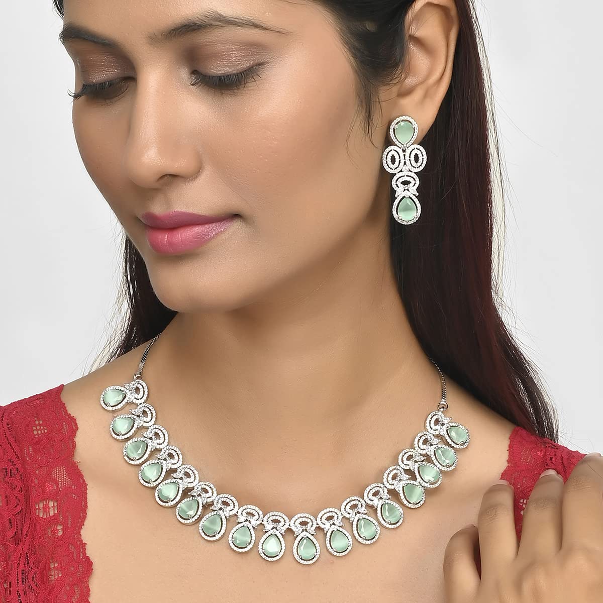 Sparkling Elegance Green Zircons Jewellery Set, Gift for Her
