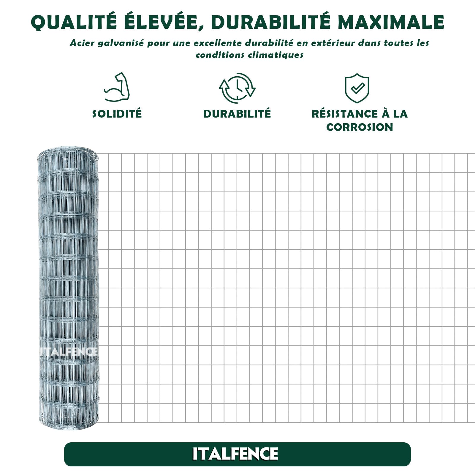 Grillage soudé, galvanisé, Clôture de jardin, 25m [Ø1,80mm, 150cm]