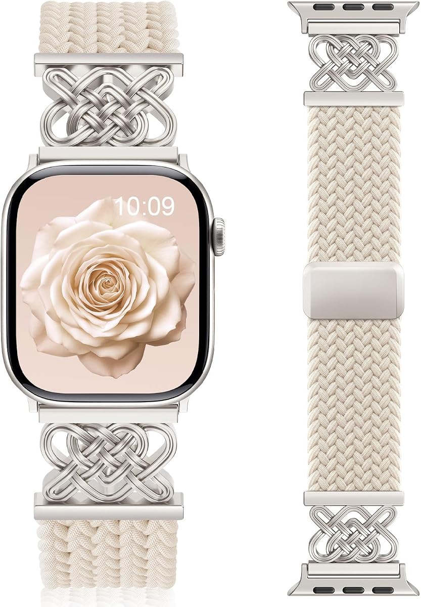 Banda elástica trenzada para correas de Apple Watch 38 mm 40 mm 41 mm 42 mm mujeres hombres | Celtic Love Knot Metal, cierre magnético, correas elásticas de nailon para iWatch Series 11 10 9 8 7 6 5 4 3 2 1, SE 3/2/1, Ultra 3/2/1
