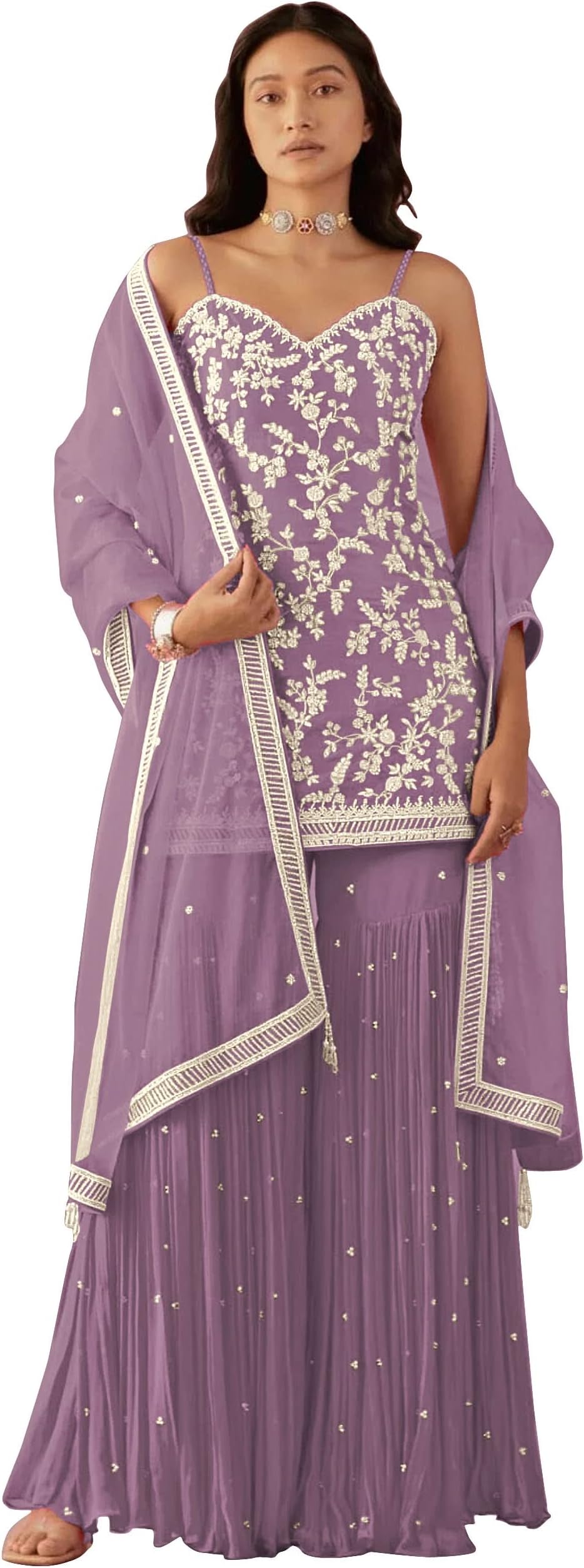 GenericRAMDEV FASHION Hevey Faux Georgette With Embroidery And Mirror Work Fancy Palazzo suit