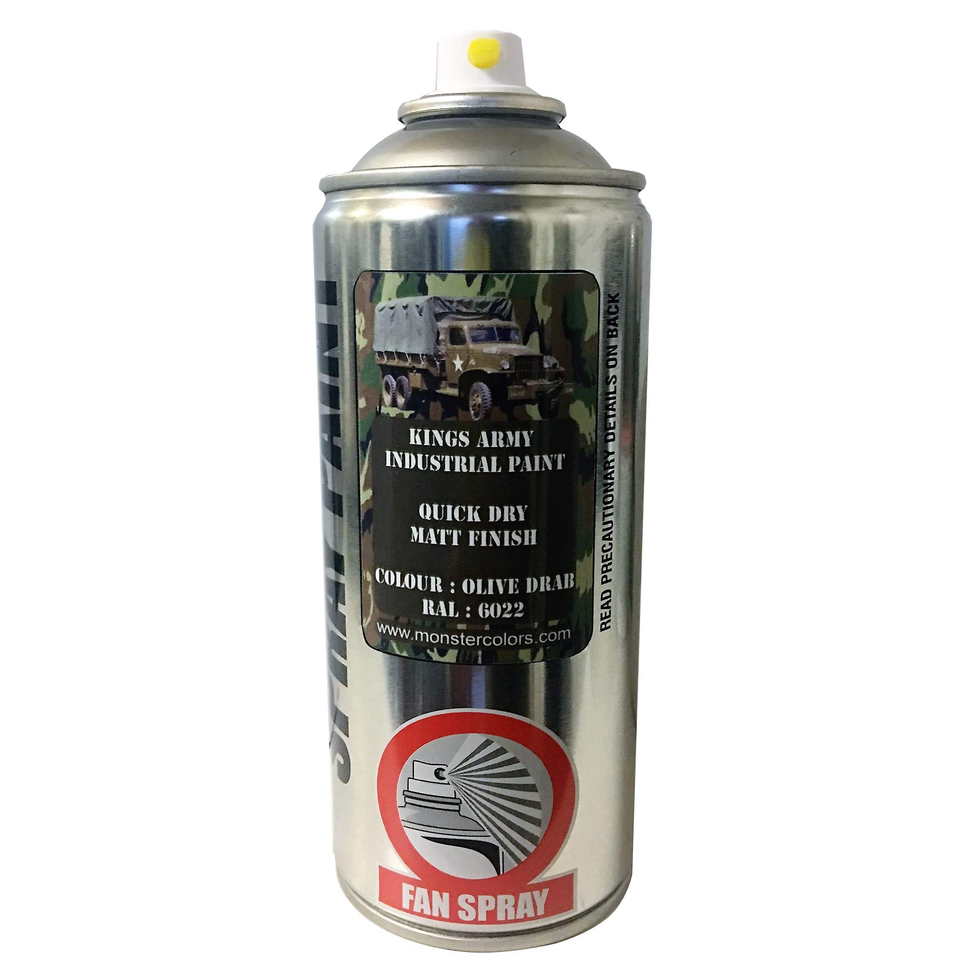 HDmirrorR Kings Army Olive Drab Ral 6022 Military Matt Spray Paint 400ml Military Vehicle Paint, Airsoft, Paintball, Model Maker Paint
