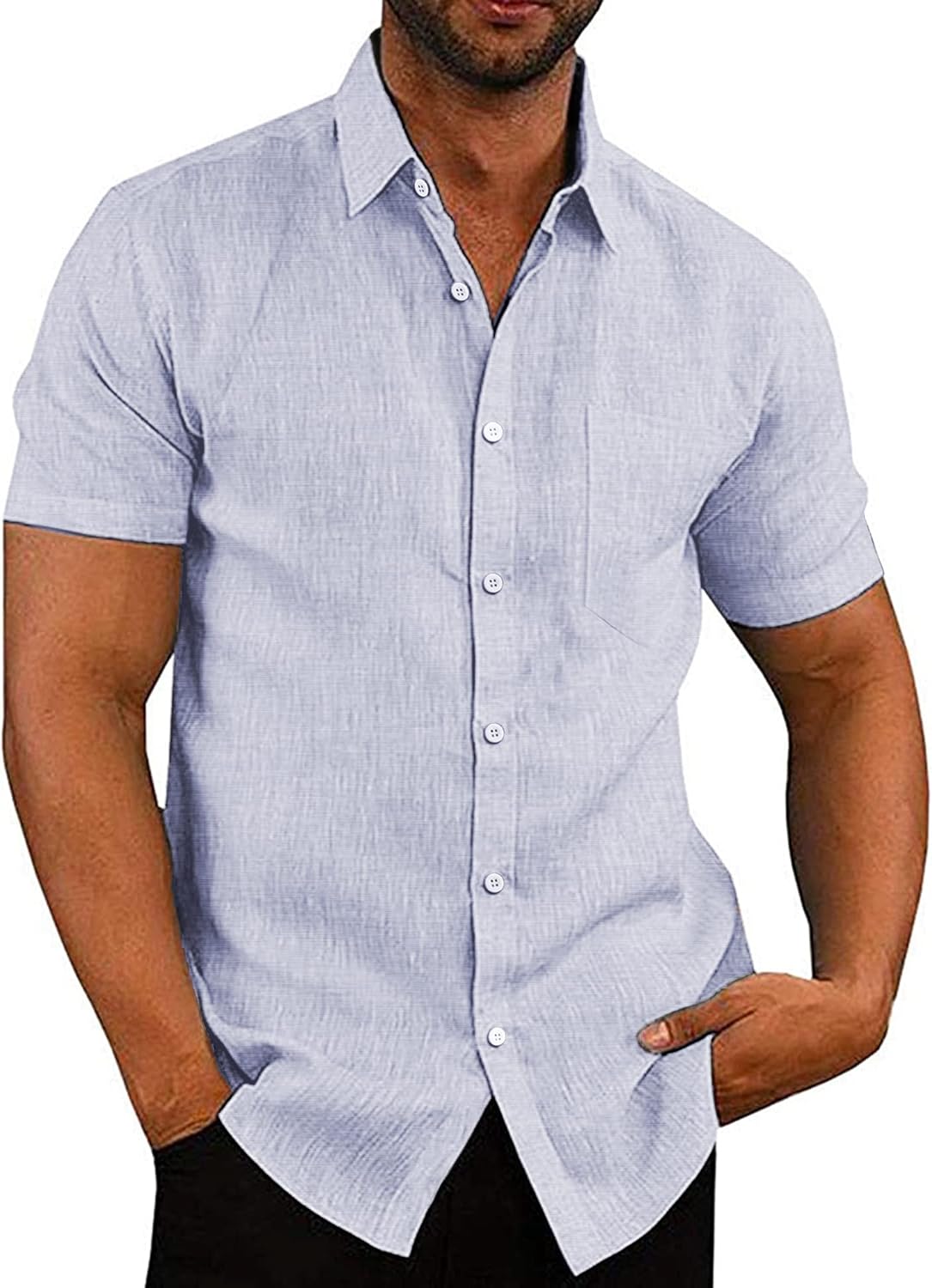 COOFANDY Men's Casual Button Down Shirts Short Sleeve Linen Shirts Summer Beach Dress Shirt