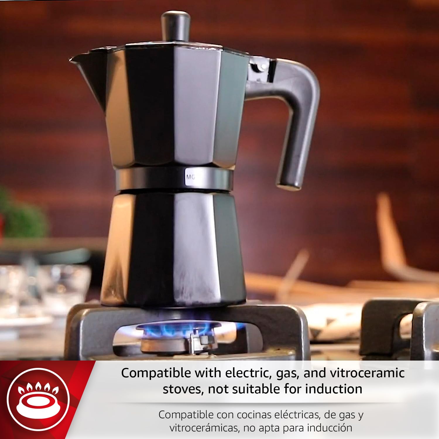Magefesa Kenia Noir - Placa moka espresso, 3 tazas, 142 g, cafetera italiana, para café cubano, aluminio extra grueso, mango resistente al calor, segura y fácil de usar, Greca