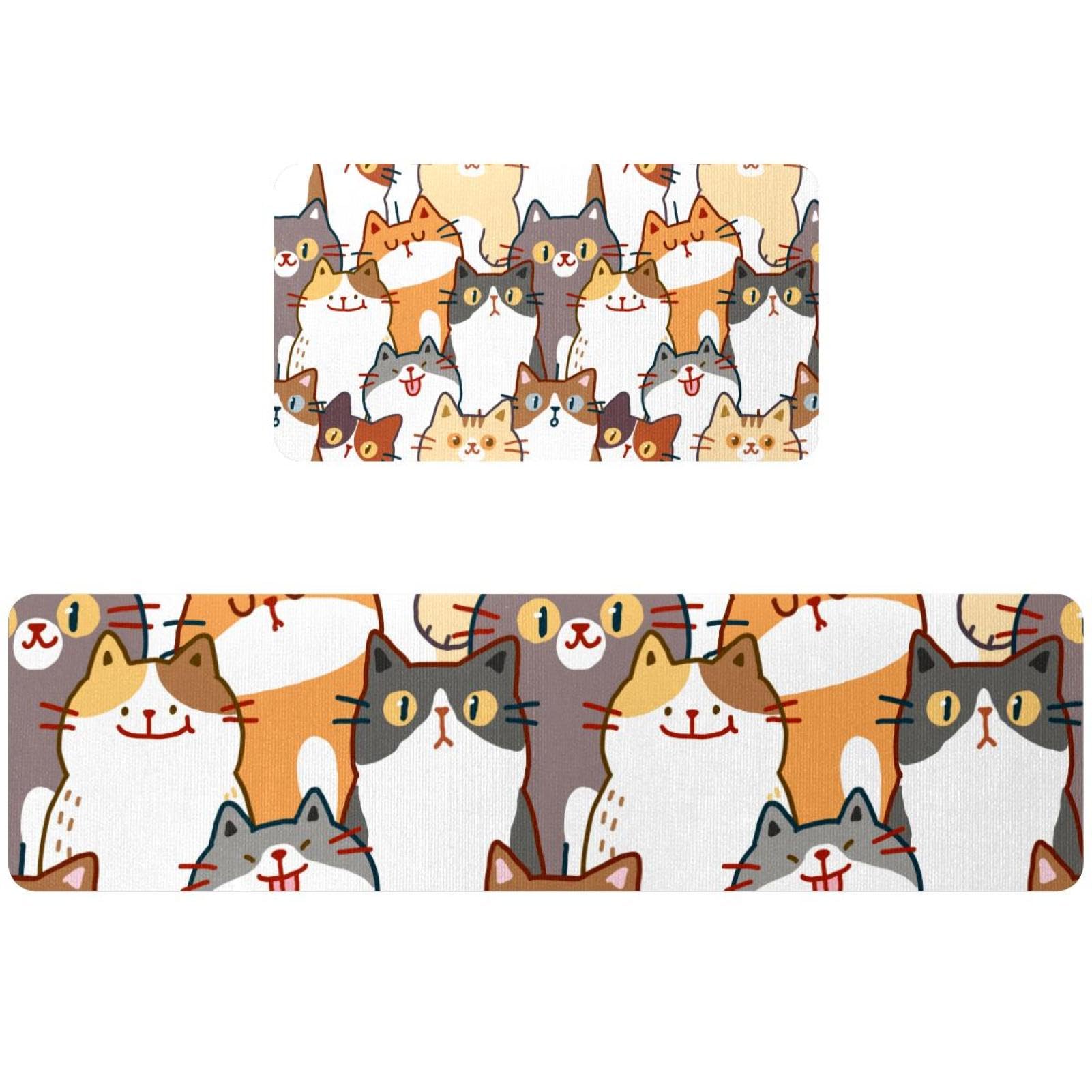 Tapetes de cocina VAPOKF con diseño de gato, juego de 2 alfombras antideslizantes y lavables