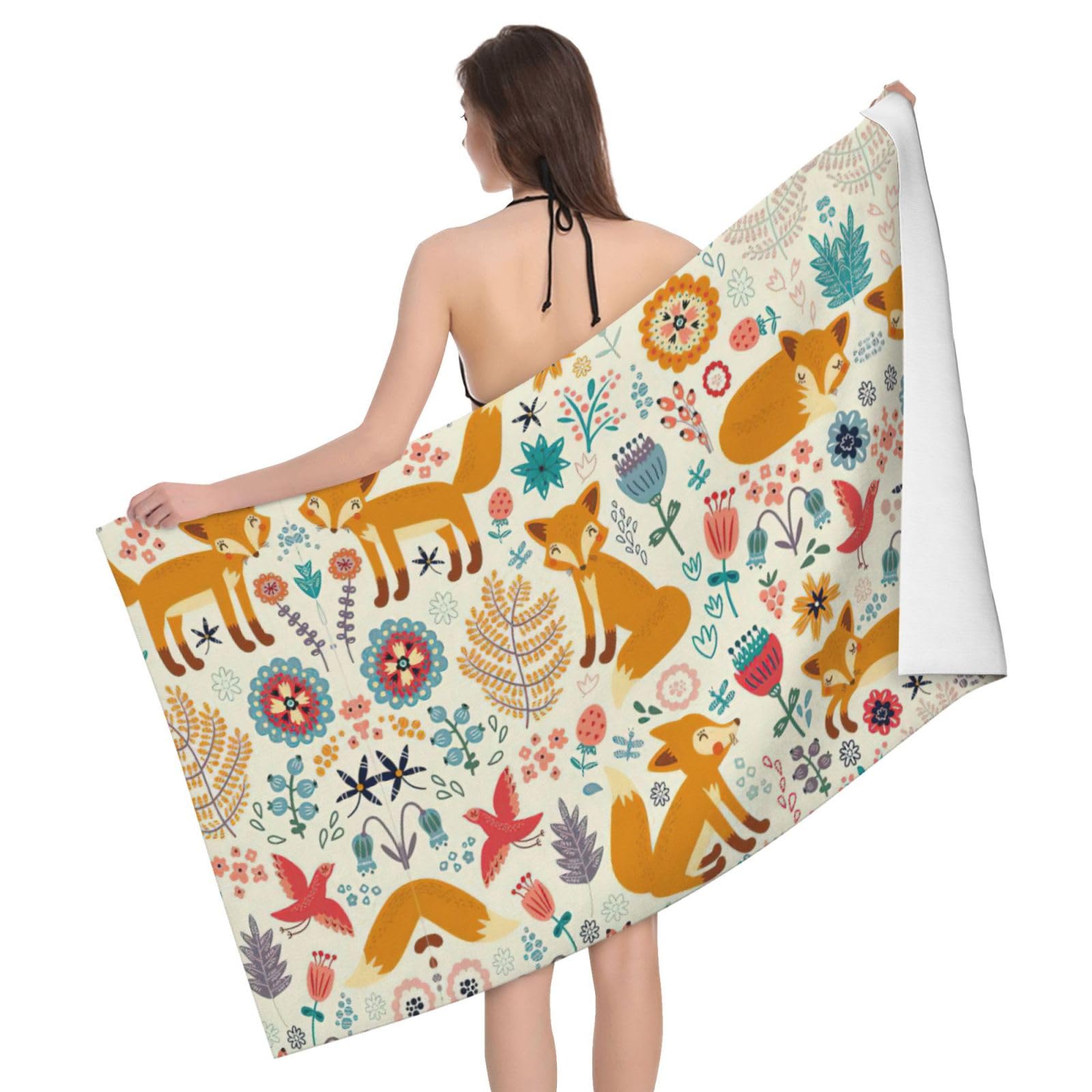 Serviette de bain microfibres fleurie 81x132 cm ultra absorbante