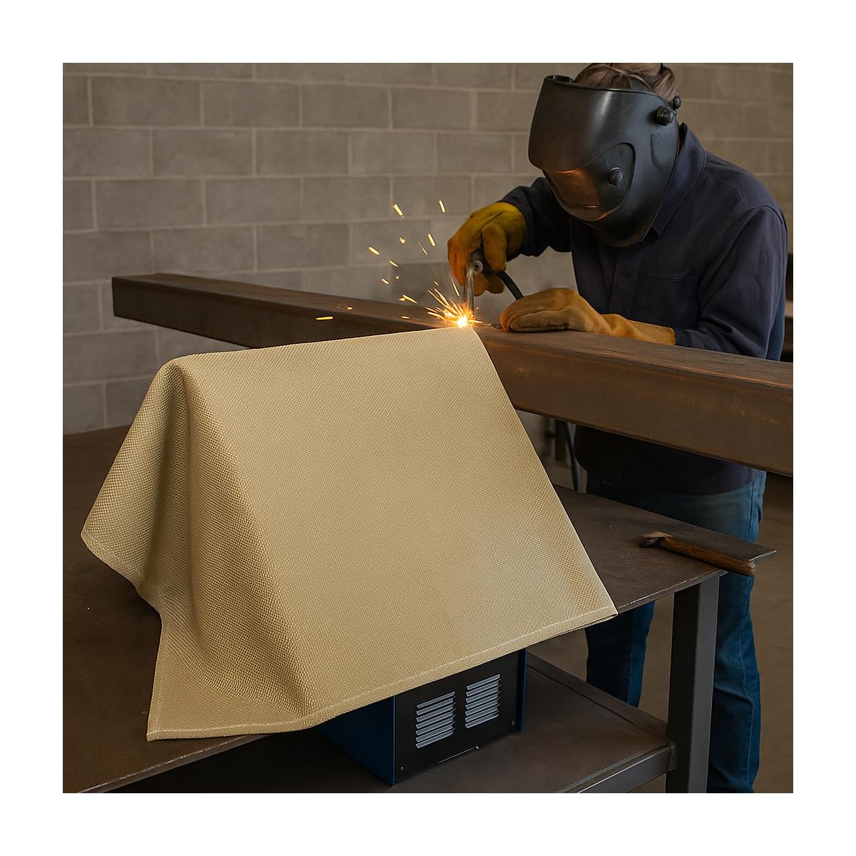 Proweltek - Bâche de Soudure Professionnelle 2x2 m, Toile de Protection Thermique M0 550°C Fibre de Verre PU Anti-Chaleur pour Postes de Soudage/Meulage