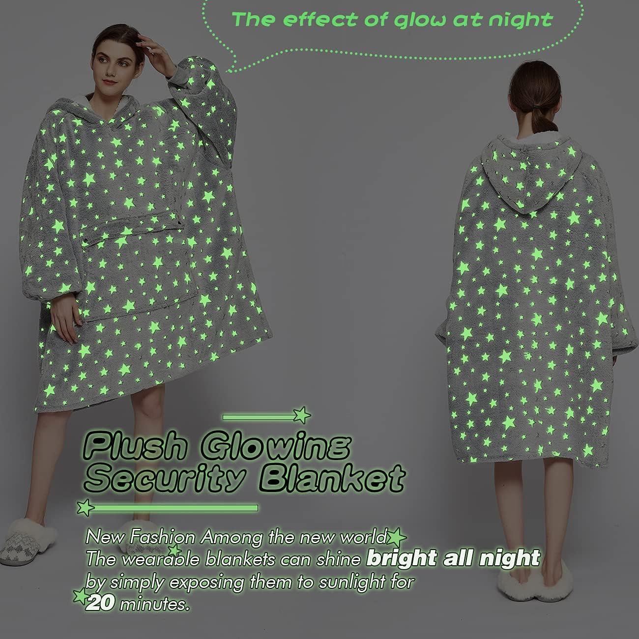 KFUBUO Wearable Blanket Hoodie for Adults Sherpa Glow in The Dark Oversized Sweatshirt Blanket with Pockets Cute Birthday Gifts for Women - Image 2