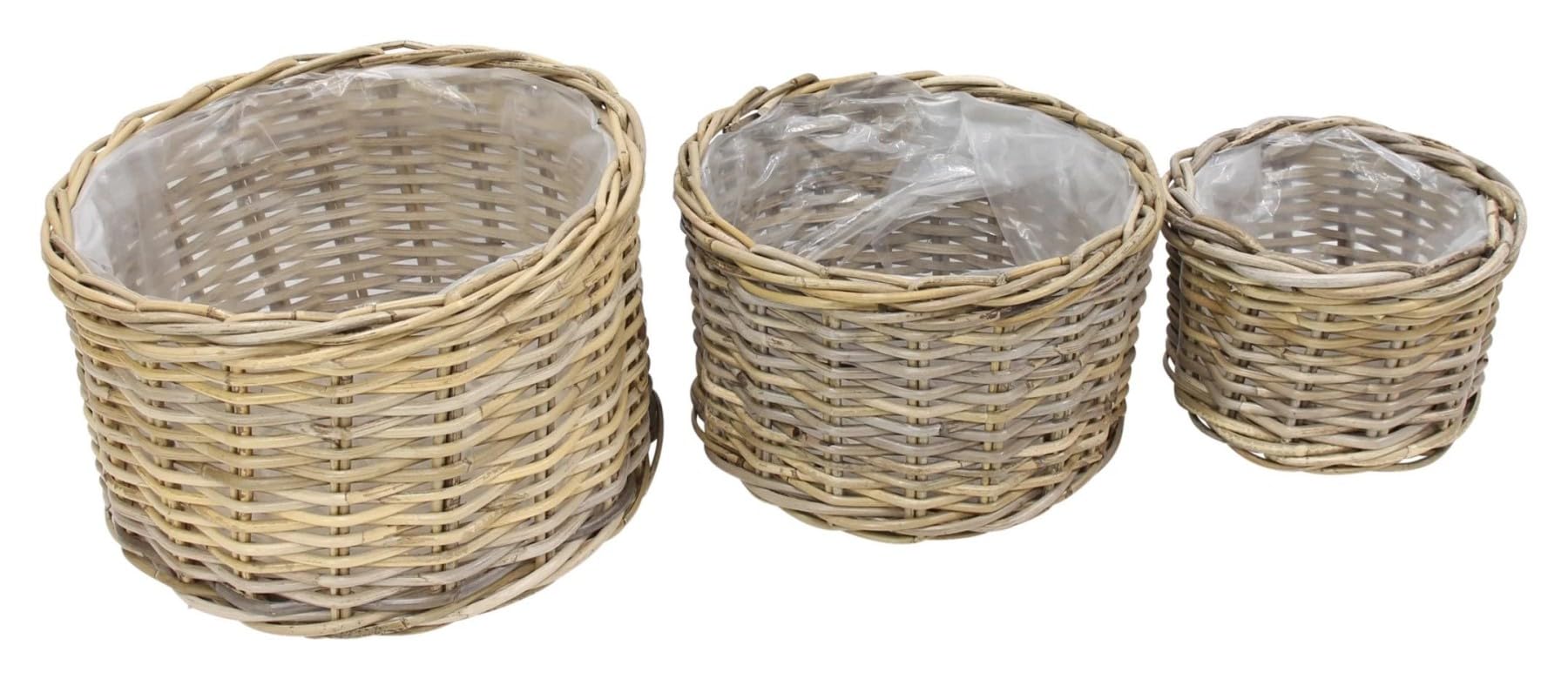 3x Outdoor Pflanzkorb "Koboo Grey" Ø 26 32 40 cm, Rattan Blumentopf | Pflanzkübel, Pflanztopf geflochten für Draußen, Blumenkübel, Korb