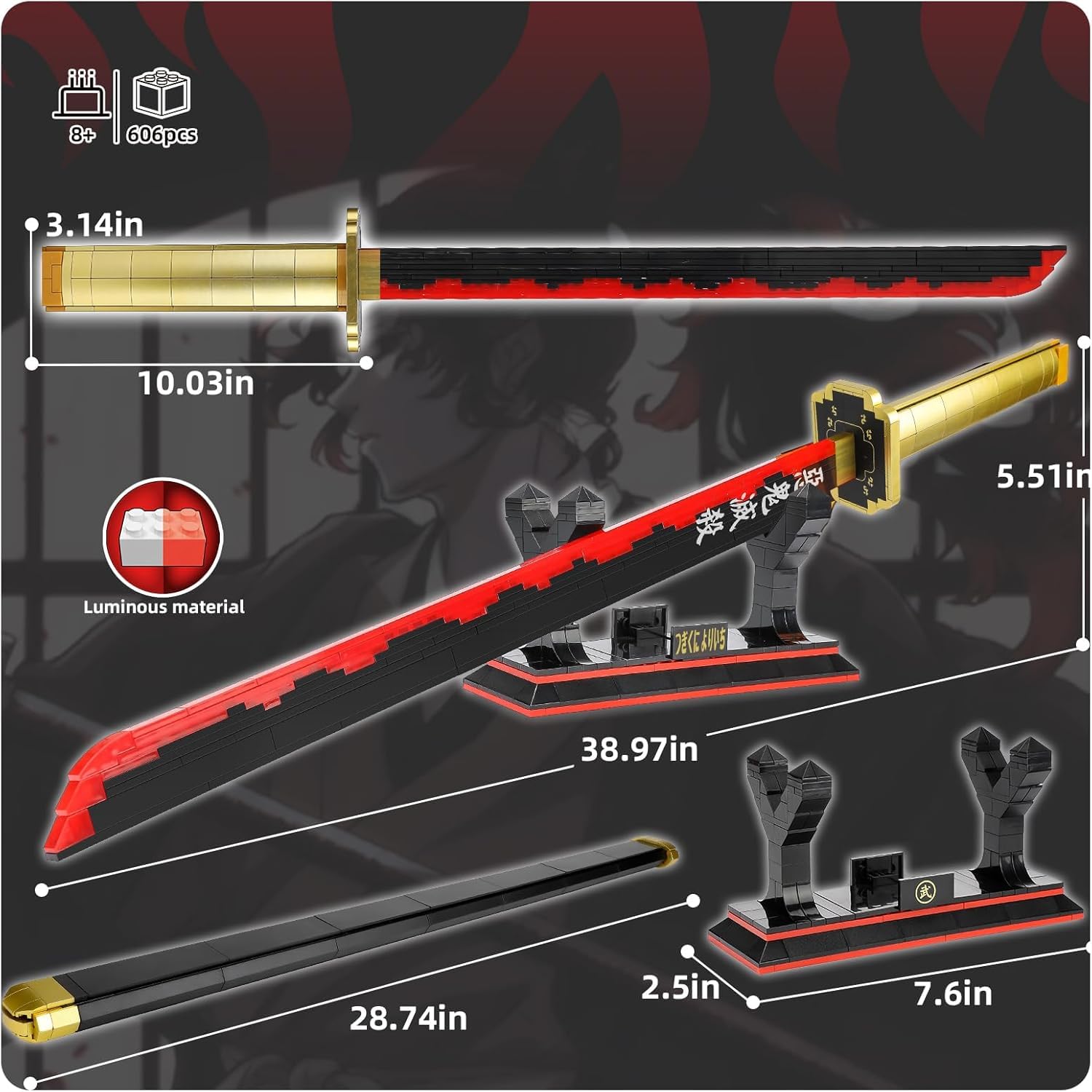 QLT Demon ideas Slayer Tsugikuni Yoriichi Sword Building Set, 606 Pcs Toy Building Set Toy Compatible with Lego Anime - Image 3