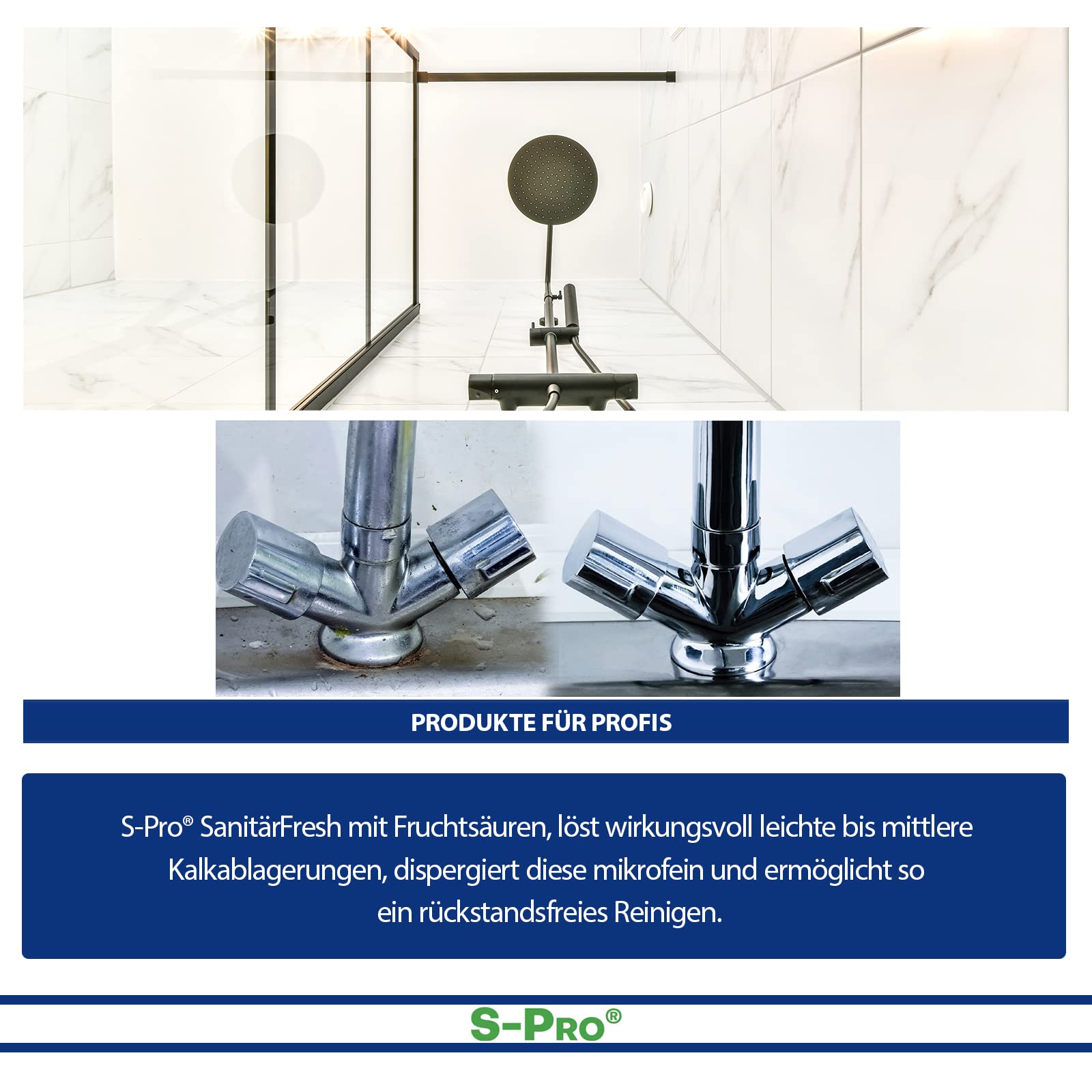 S-Pro SanitärFresh 12x 1 Liter Sanitärreiniger Konzentrat für Bad und Toilette, gegen Kalk und Wasserflecken, Reiniger Sanitär mit Frischeduft und Glanzeffekt
