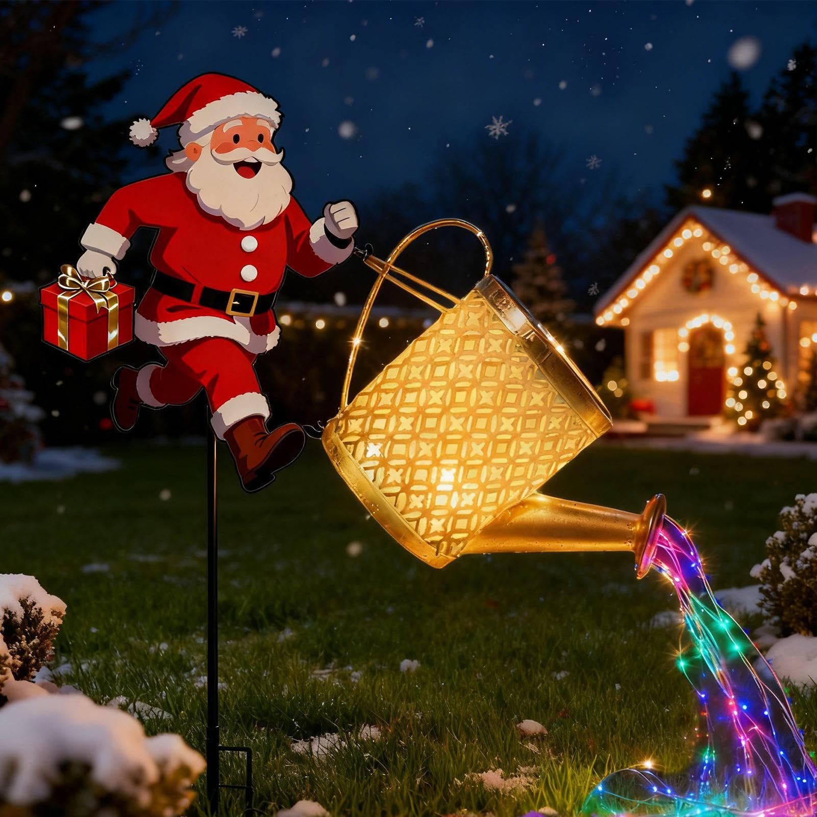 Bouilloire solaire de Noël étanche en métal avec LED colorées pour jardin et pelouse