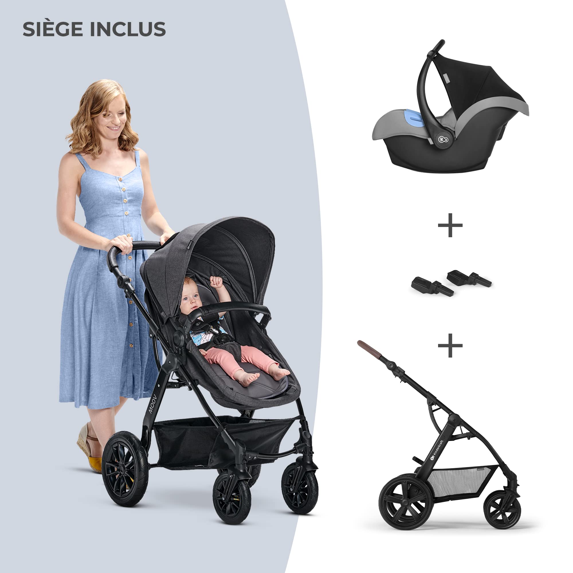 Kinderkraft Poussette 3en1 Moov Trio Siège Auto Gris