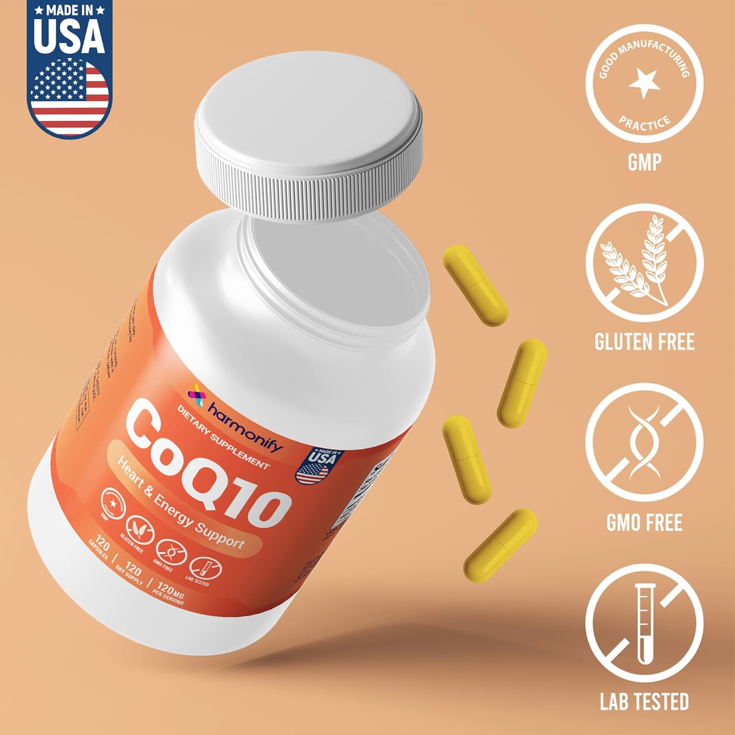 CoQ10 Capsules 120mg High Absorption Coenzyme Q10 - Heart & Energy Support 120 Capsules for 120 Day Supply - Made in USA, Lab Tested, Gluten Free - Image 6