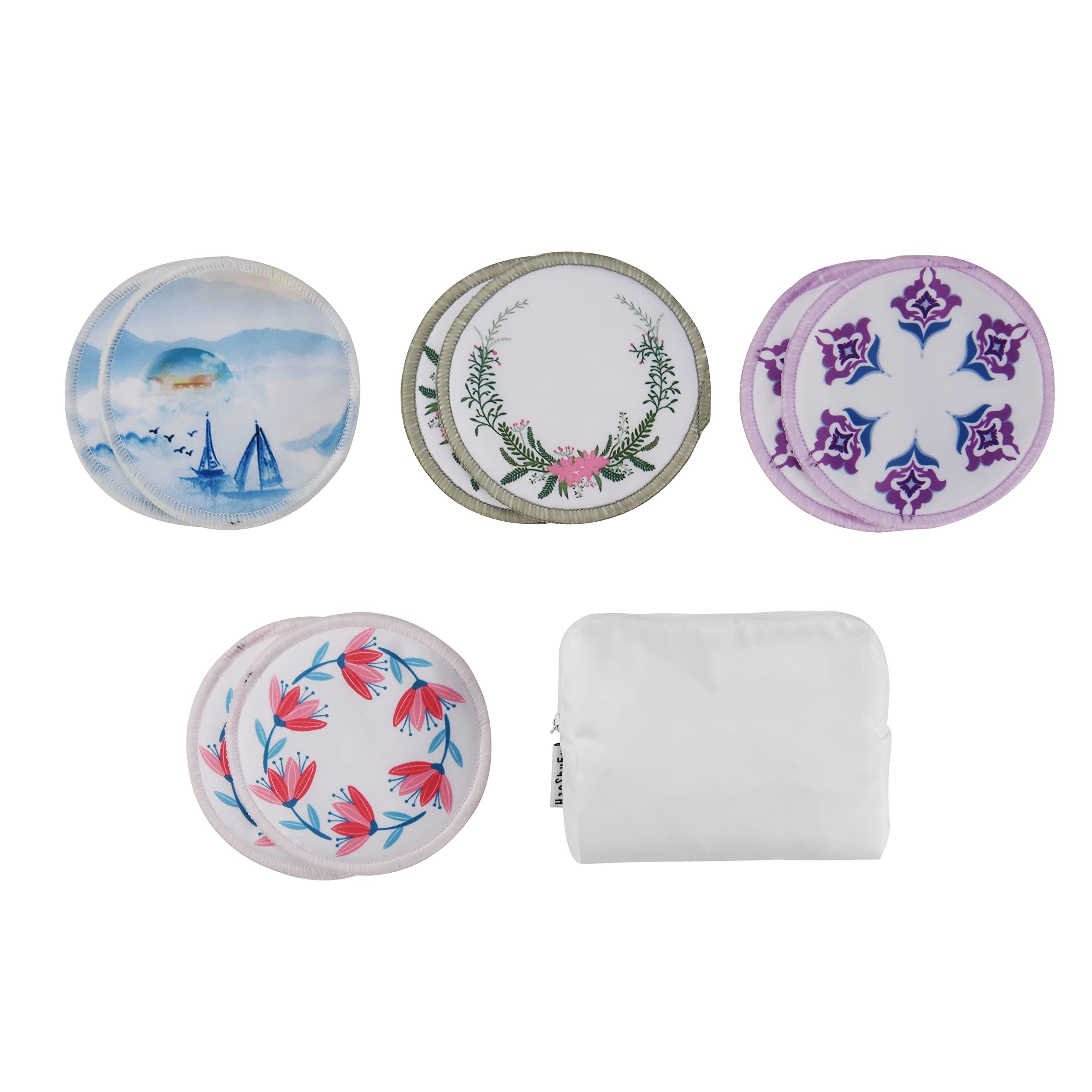 HaoShuFu Reusable Waterproof Breastfeeding Nursing Pads with 3 Layers Bamboo Cotton Fabric Round Size 4.34" 8pcs Go with Storage Bag (RD01)
