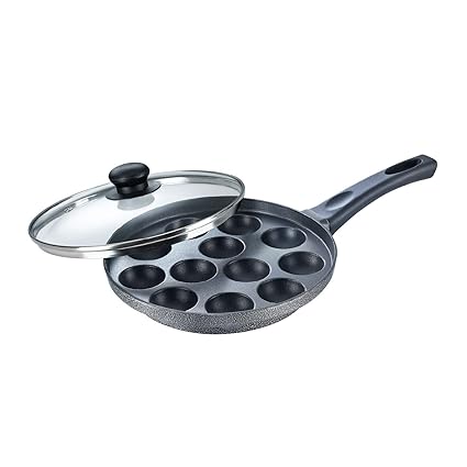 Prestige Aluminium Omega Select Plus Non Stick Paniyarakkal with Lid (24 cm, Black)- Gas Top Compatible Only, Black