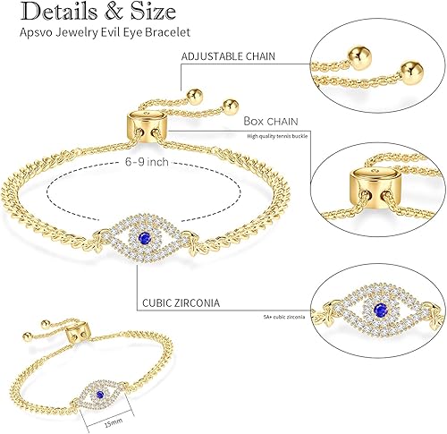 Miniatura 6 de Apsvo Pulsera contra el mal de ojo, pulsera de cruz lateral, pulsera de plataorooro rosa para mujer, joyería de cadena deslizante ajustable