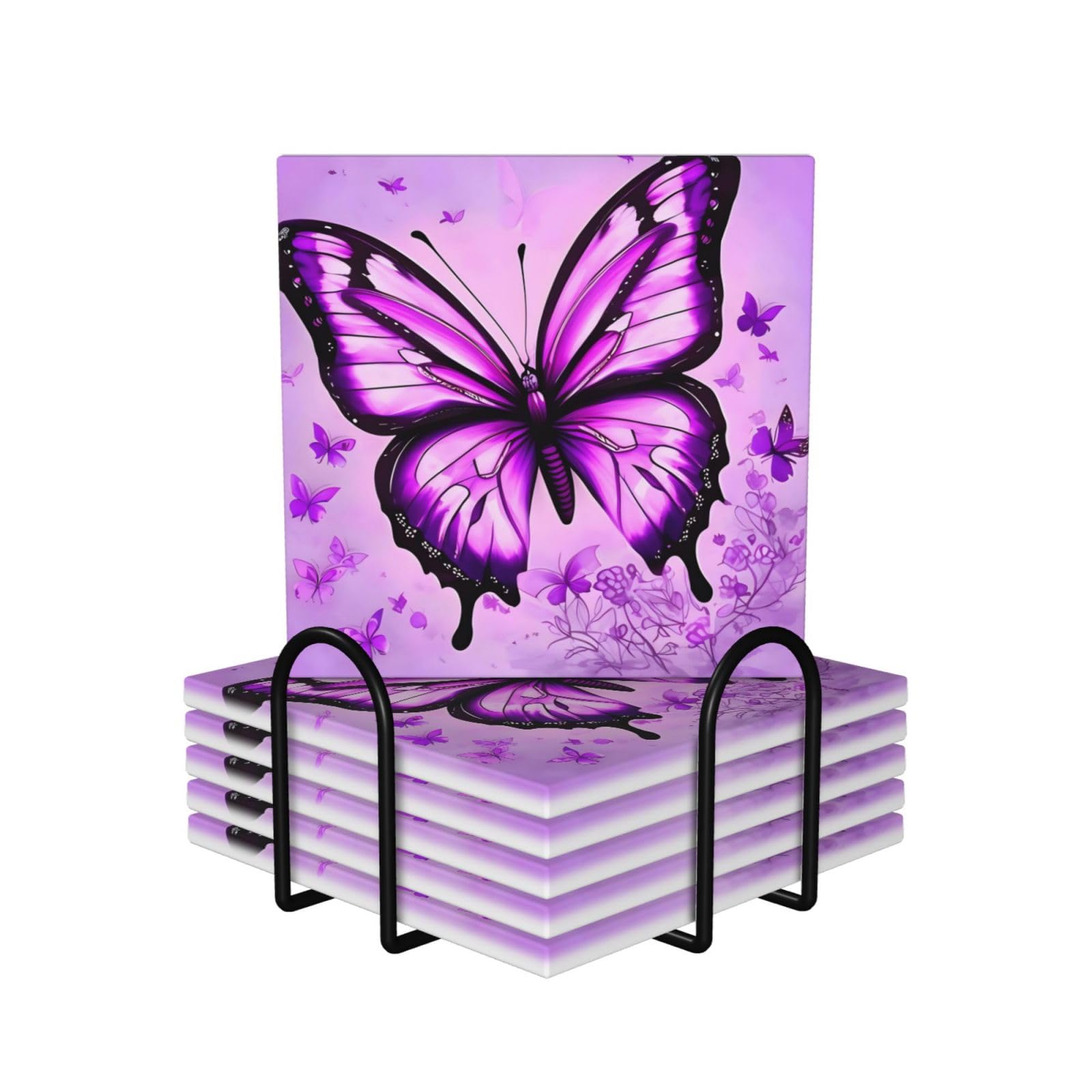 Dessous de verre céramique papillon violet pour vos pauses café et apéritifs