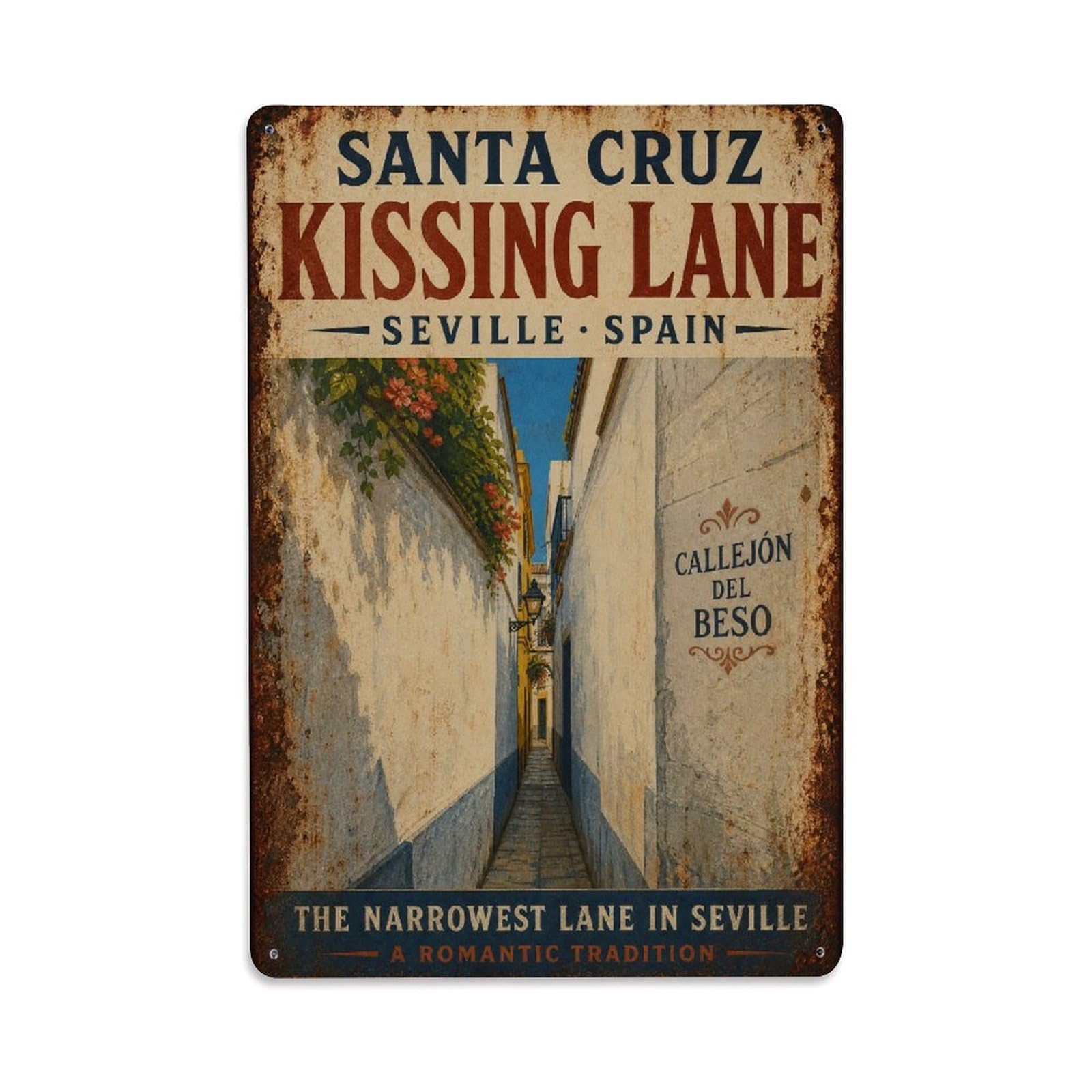 Metal Tin Sign Spain Vintage Travel Santa Cruz