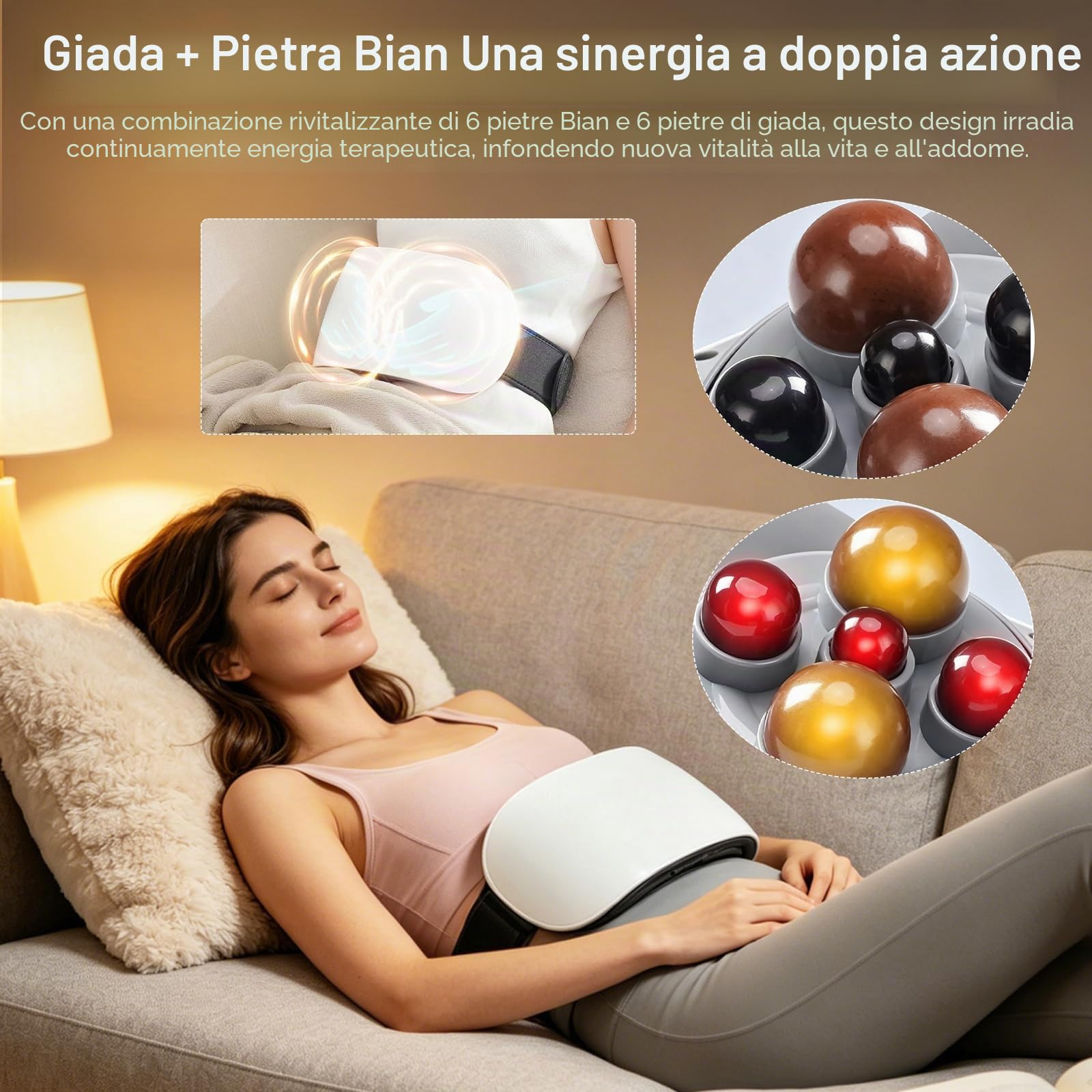 Massaggiatore Addominale, Dispositivo di Massaggio Ricaricabile da 2000 mAh con 2 Dischi e Testine Massaggianti in Pietra Bian Massaggiatore con 3 Livelli di Intensità per Addome Vita Fianchi e Gambe