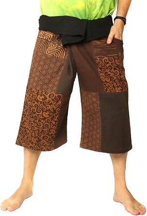 Jing Shop Thai Fisherman Patchwork Shorts 3/4 Wrap Pants Men Women