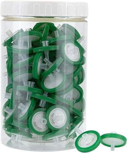 filtros de jeringa, filtración hidrófila, 0,45 um micrón, tamaño de poro, 0.984 in, diámetro de membrana, disco de membrana PES de laboratorio, no