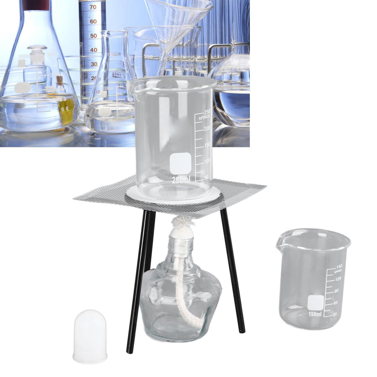 Heizset für Chemische Experimente, Brenner, Lampe, Stativ, Sieb, Netz, Becher, Zange, Rührstab für Labor, Schule, Chemie, Bildungsbedarf