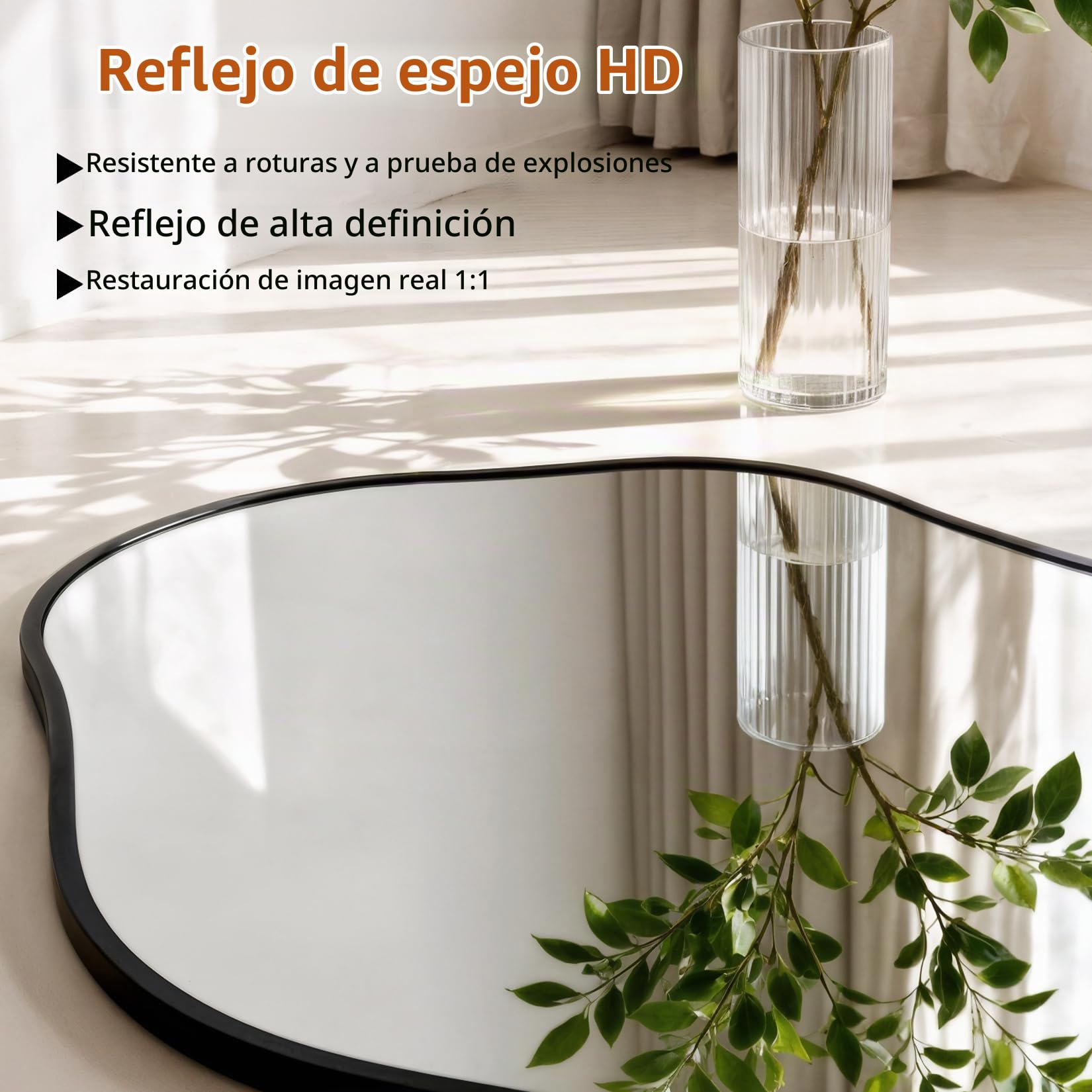 Espejo de Pared Irregular Asimétrico 60x80cm, Espejos Decorativos de Pared Único, Espejo Baño Irregular para Baño Dormitorio Sala de Estar Entrada, Negro