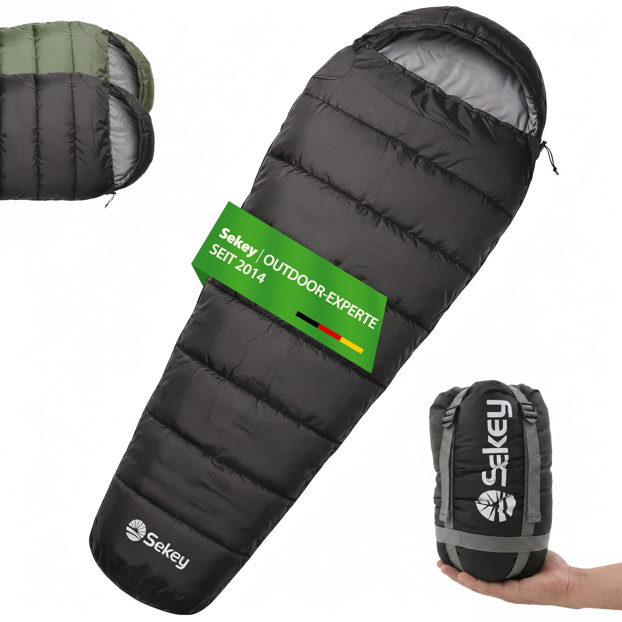 Sekey Schlafsack Erwachsene, 0,9 kg/ 1,7 kg Mumienschlafsack mit Anti-Klemm-Reißverschluss, Wasserabweisend & Reißfest, Atmungsaktiv Hautfreundlich, für Outdoor Camping & Reise, 220x80x50 cm
