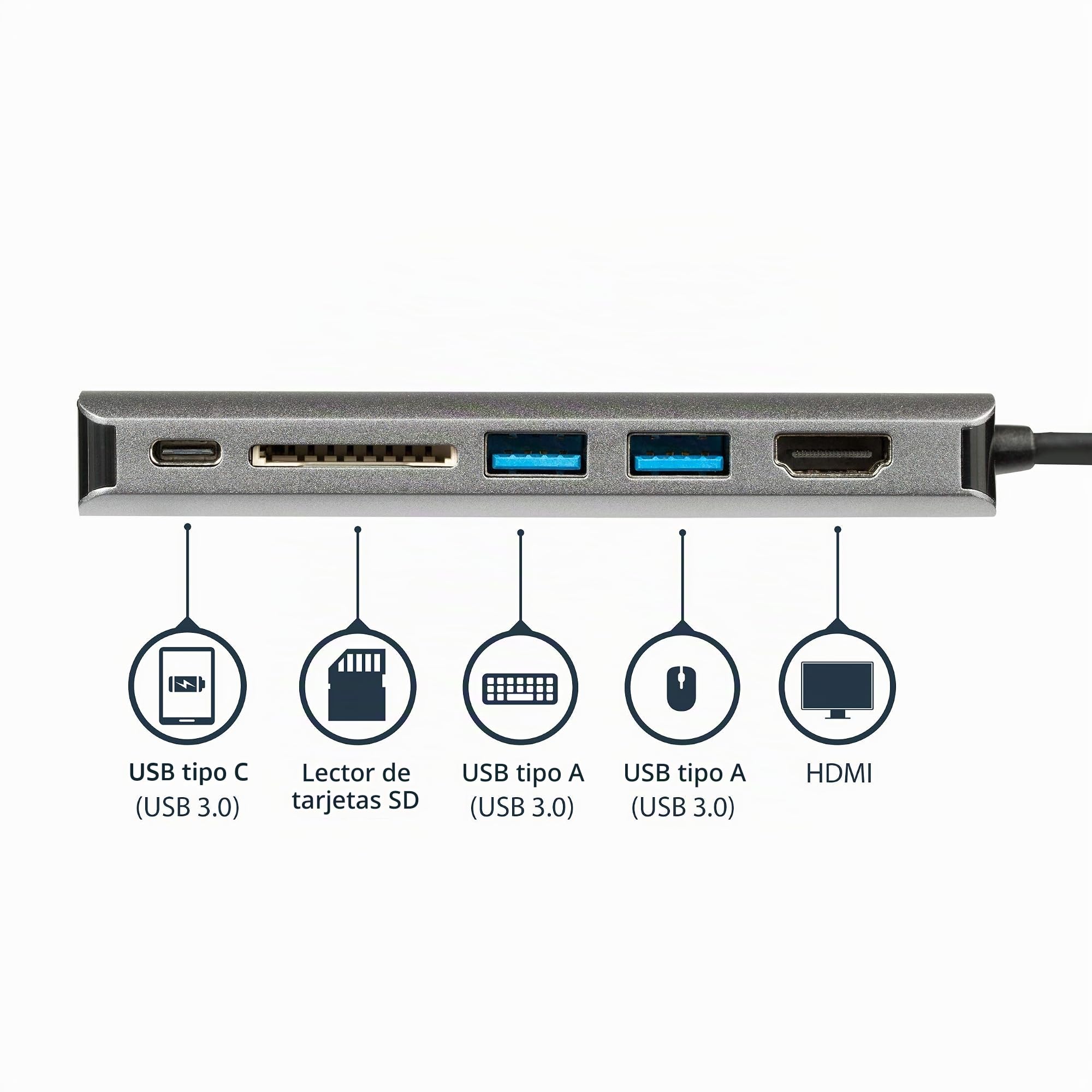 StarTech Mini Dock de Viaje USB-C 6 en 1 HDMI 4K, 60W PD, 3x USB-A, SD, GbE | Compatible con Thunderbolt 3, MacBook Air y Pro, Dell y HP, Windows, macOS y Chrome OS
