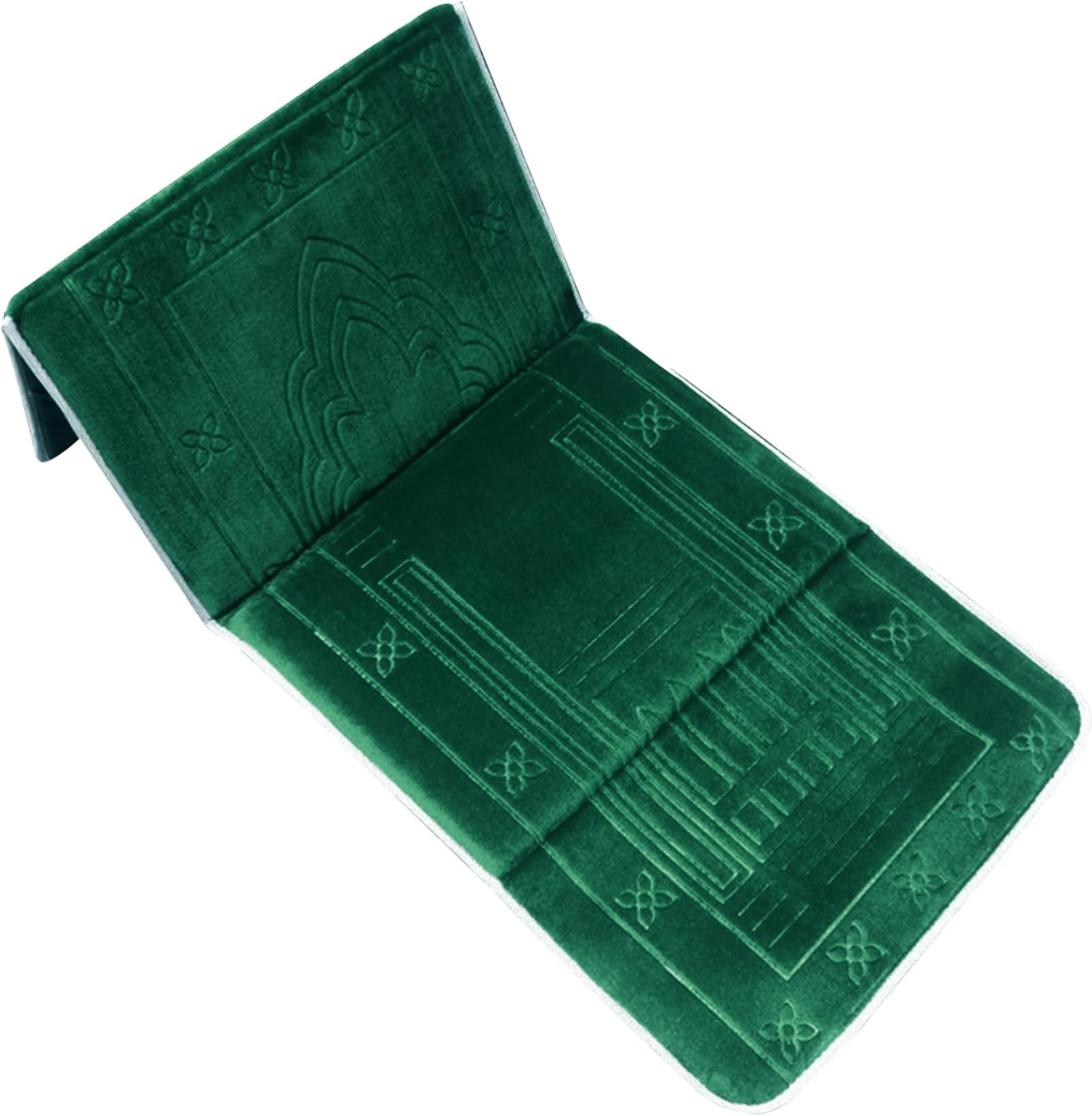 Foldable Padded Prayer Mat with Back Rest & Carrying Handle 22x43'' Dark Green Islamic Prayer Rug for Salah Ramadan Eid Cushioned Travel Prayer Rug for Gifts