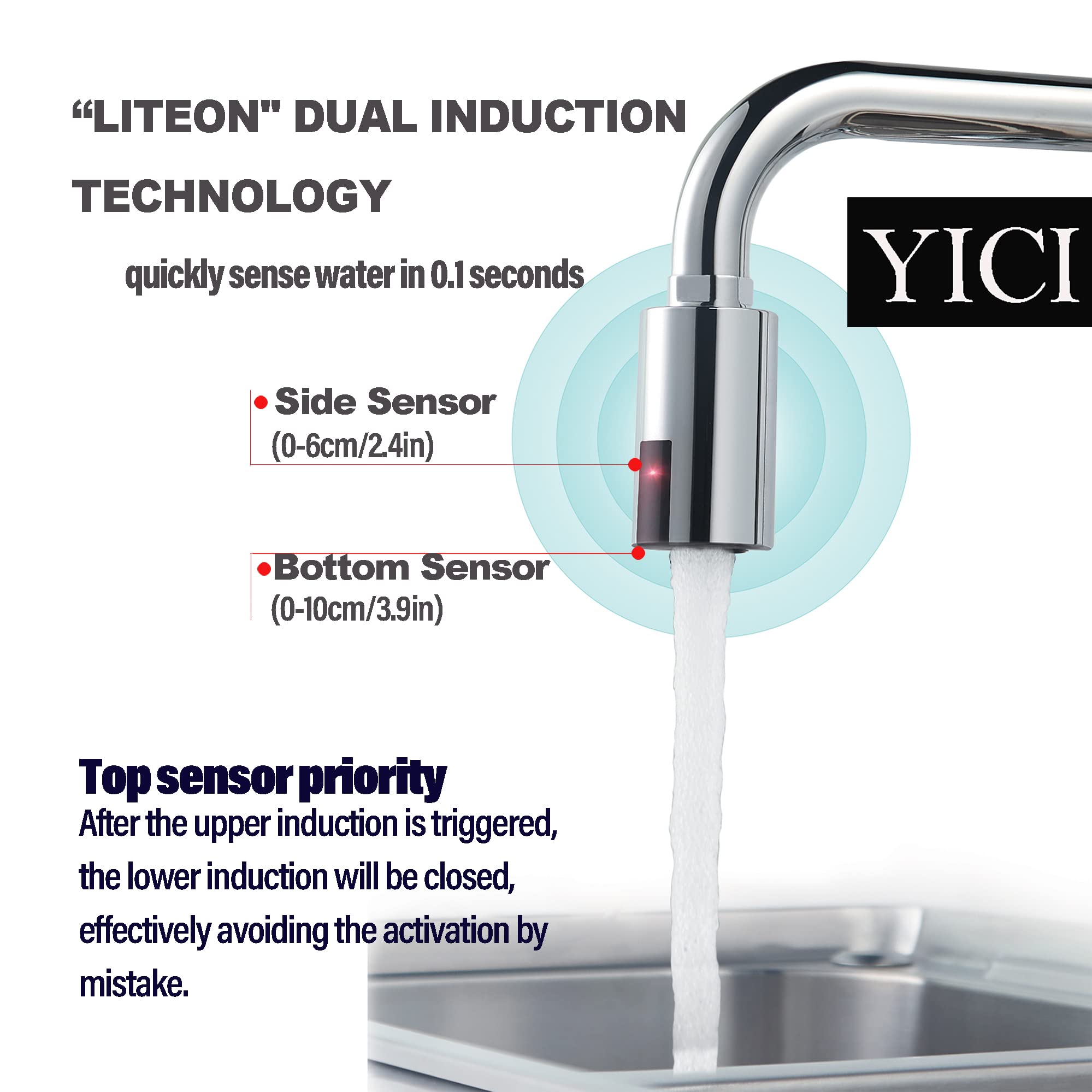 YICI Adaptador de grifo inteligente sin contacto para fregadero de cocina y baño, grifo inteligente automático, rosca estándar británica