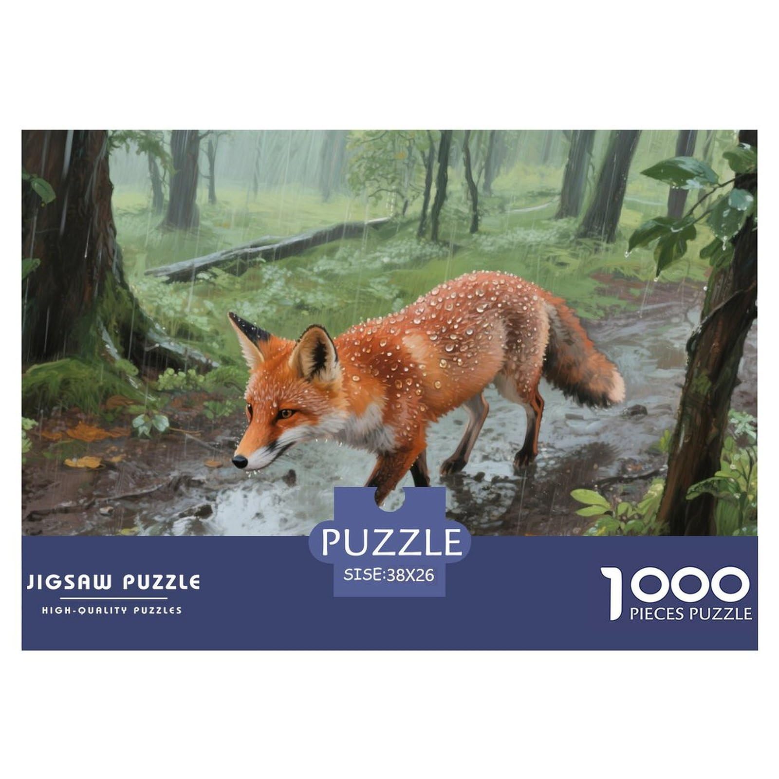 Puzzles Red Fox 1000 Pieces Challenge Game for Adults,Rainy Forest Impossible Jigsaw Puzzle 1000 Pieces Educational Games Home Decoration 38x26cm/1000pcs