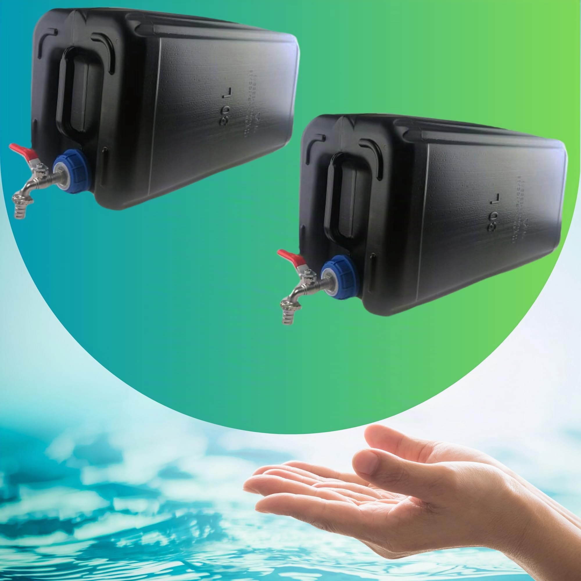 Wasserkanister 30l aus Kunststoff, Wassertank mit Hahn, Set 2 Stück, Wasserbehälter Trinkwasserkanister, Reservekanister, Kunststoffkanister, für Haus, Garten, Camping usw., dichter Verschluss Schwarz
