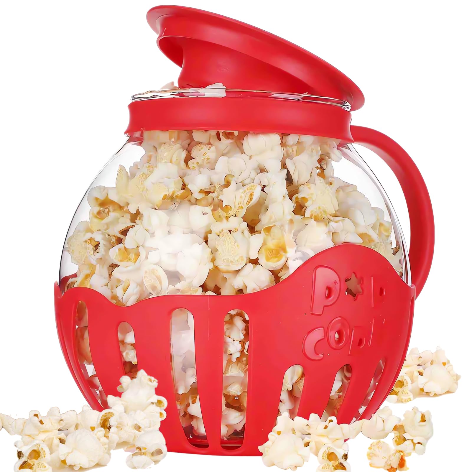 Ciotola per Popcorn per Microonde, Pop corn Microonde Vetro,Macchina Popcorn,Coperchi in 3 in 1 per Snack Salutari, per Raduni, Feste, Picnic, Rosso, Pentola a Microonde Aria Popcorn Spuntino