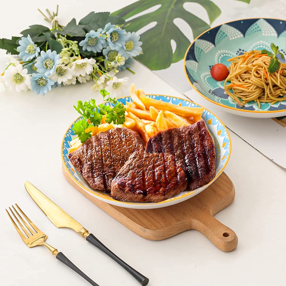 Assiettes Plates Assiette Creuse Porcelaine - Lot de 6 Assiette a Pates | Salade | Soupe | Dessert | Risotto - 680 ml - 20×4 cm