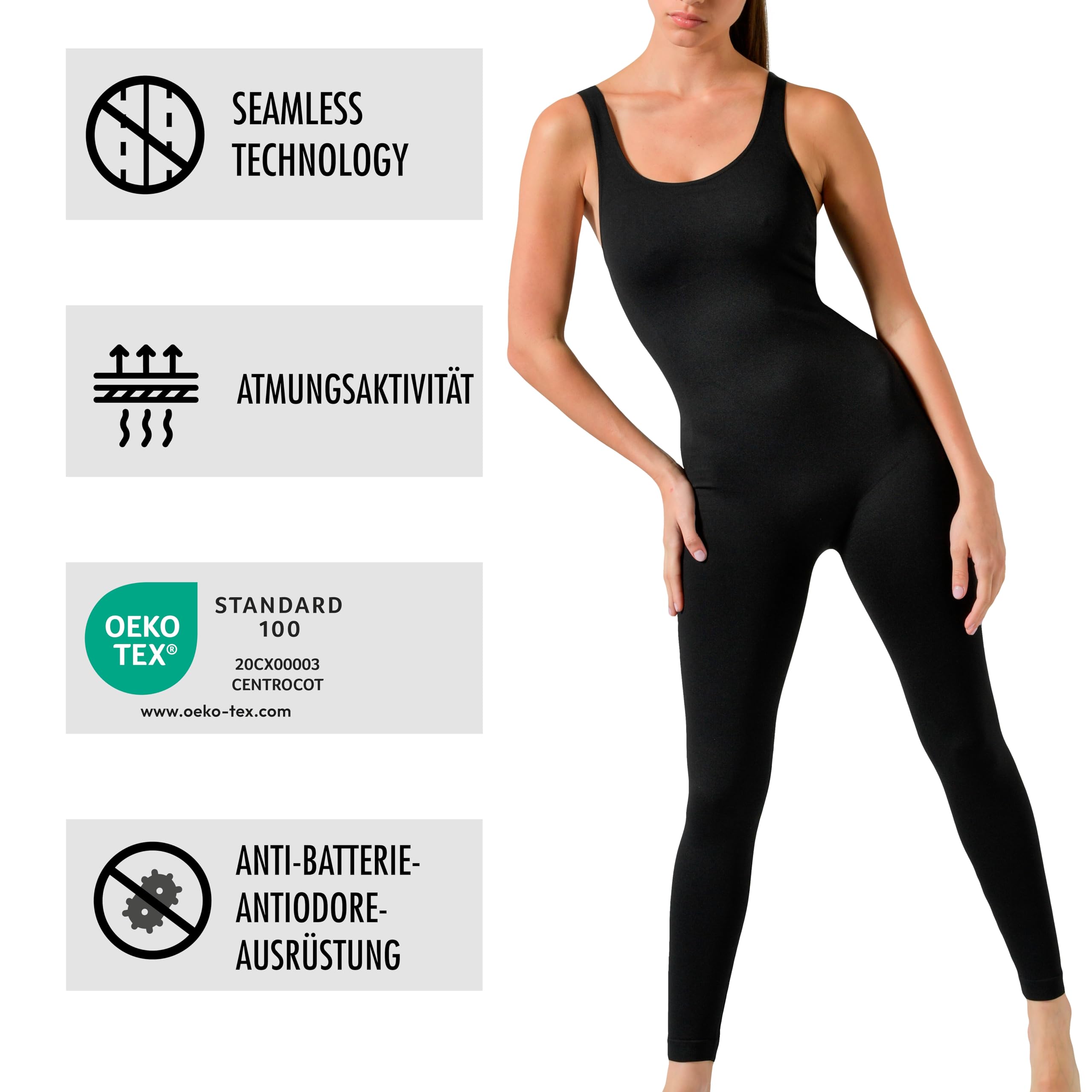 Risalti Sport Jumpsuit Damen – Einteiler Damen Lang, Ärmellos, Eng Anliegend, Nahtlos, Yoga Jumpsuit, Fitness, Gym – Made in Italy