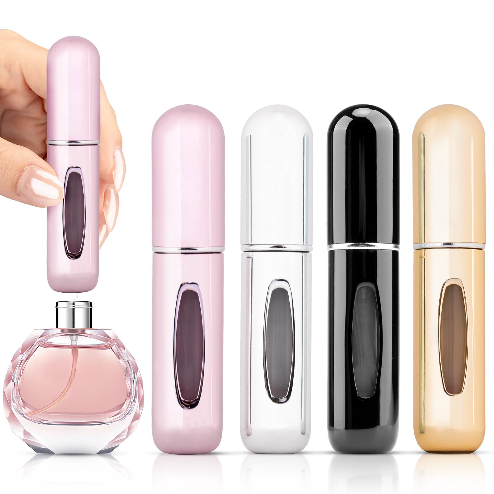 TonJin 4PCS 5ml Perfume Atomiser Refillable Bottles Portable Mini Spray Travel Bottle Easy to Refill Empty Atomizer Bottle for Purse Handbag Pocket Luggage, Bright MultiColor