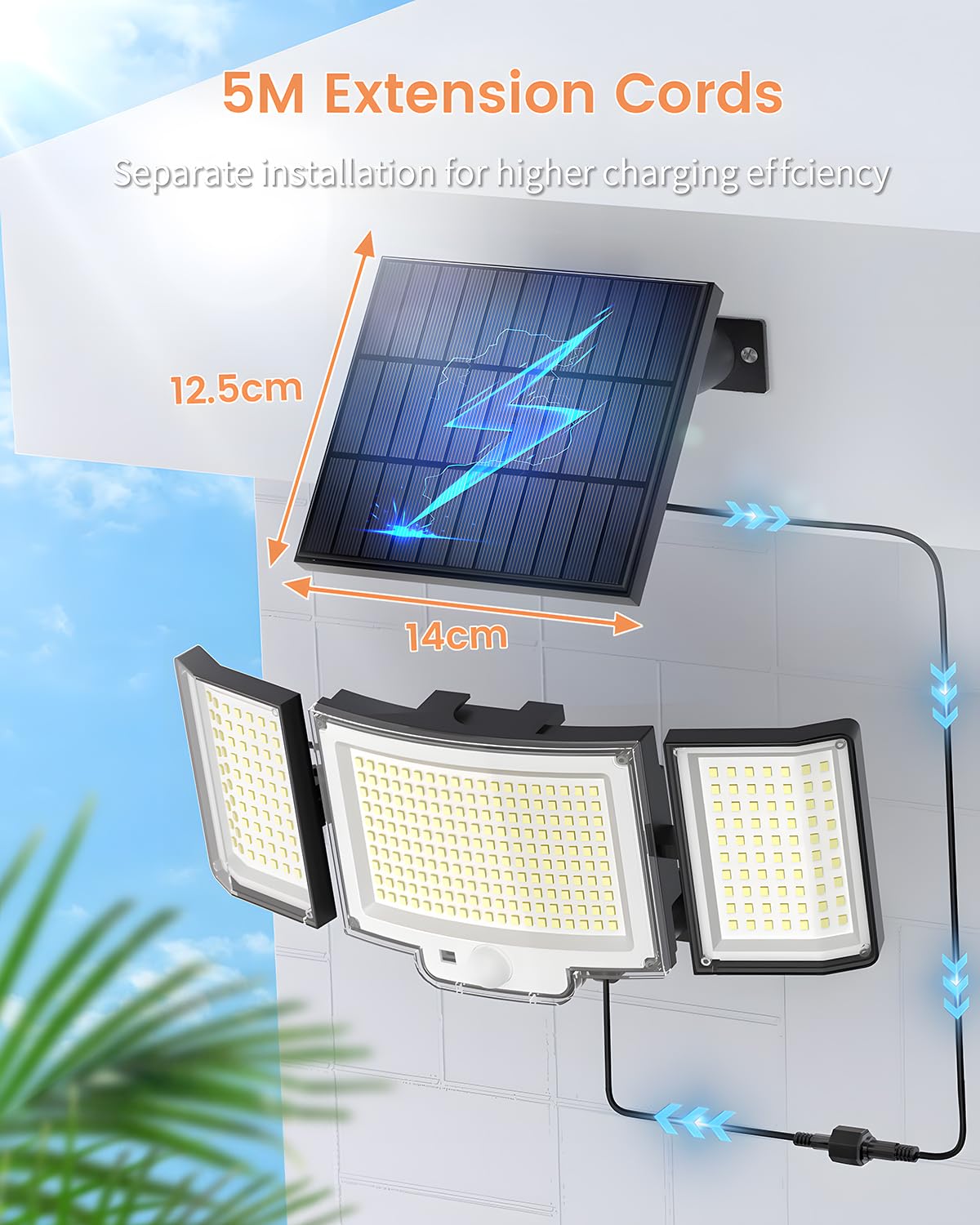Luce Solare Esterno 328LED/3 Modalità, Lampada Solare da Esterno Super Luminoso, Telecomando Faretti Solari con Sensore di Movimento, Impermeabile IP65 Luci Solari Esterno da Terra, Giardino 1 Pezzi