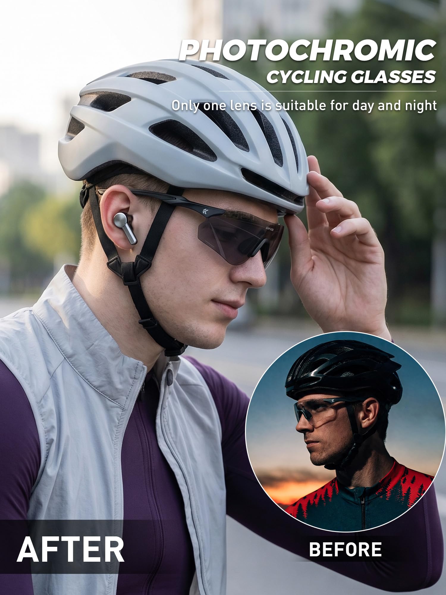 KAPVOE Occhiali da Sole Sportivi Fotocromatici Uomo Donna, Occhiali UV400 Senza Cornice 22g con Nasello in Silicone Regolabile, per Corsa Ciclismo Baseball Guida K108