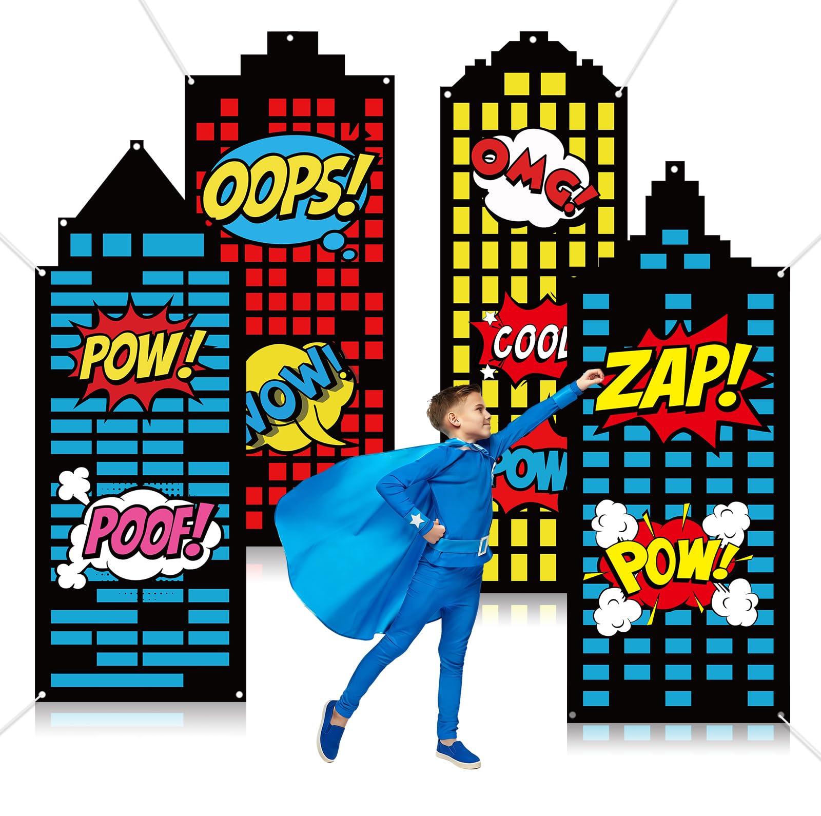Photo 1 of Yiaoyinnz 4 Pcs Large Super Themed Backdrop Hero Birthday Party Decorations