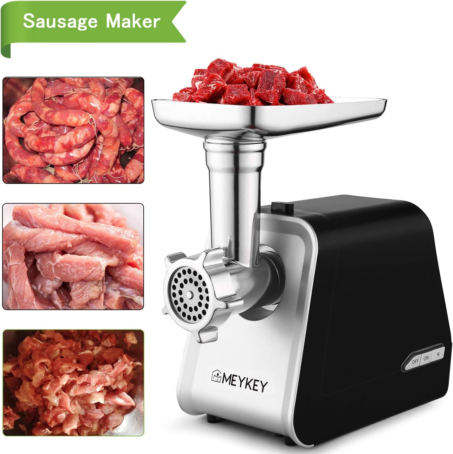 Electric Meat Grinder,The Mincer with 3 Grinders and Sausage Filling Tubes for Home Use, Stainless Steel Sausage Maker/ Black / 2000W