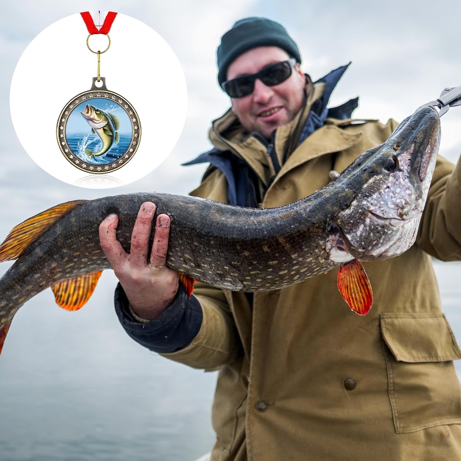 Quelay Fishing Medals 2" Fishing Award Medals with Neck Ribbons Fish Competition Trophy Prizes for Deep Sea Fishermen