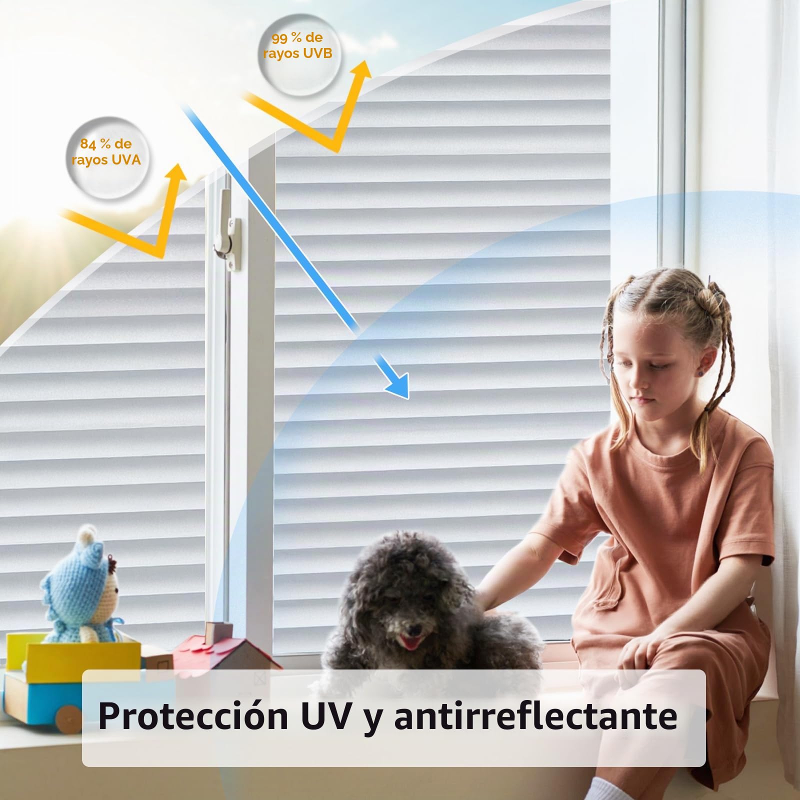 DUOFIRE Vinilo para Ventana de Privacidad Vinilo de Ventana Persianas Decorativa del Película de Ventana Autoadhesiva Sin Pegamento Película para Vidrio Anti-UV (90cm X 300cm, DP040)…