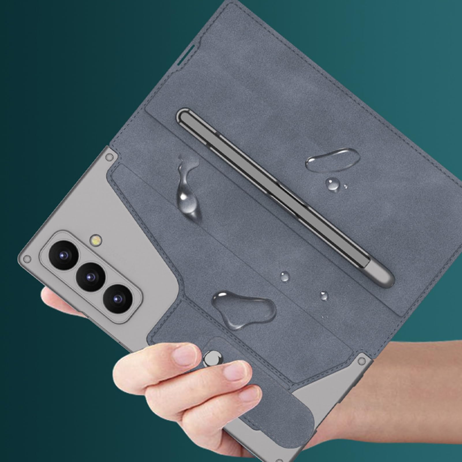 Custodia in pelle per Samsung Galaxy Z Fold 8 Ultra, pellicola protettiva a portafoglio con portapenne, custodia flip in fibra di carbonio, nero