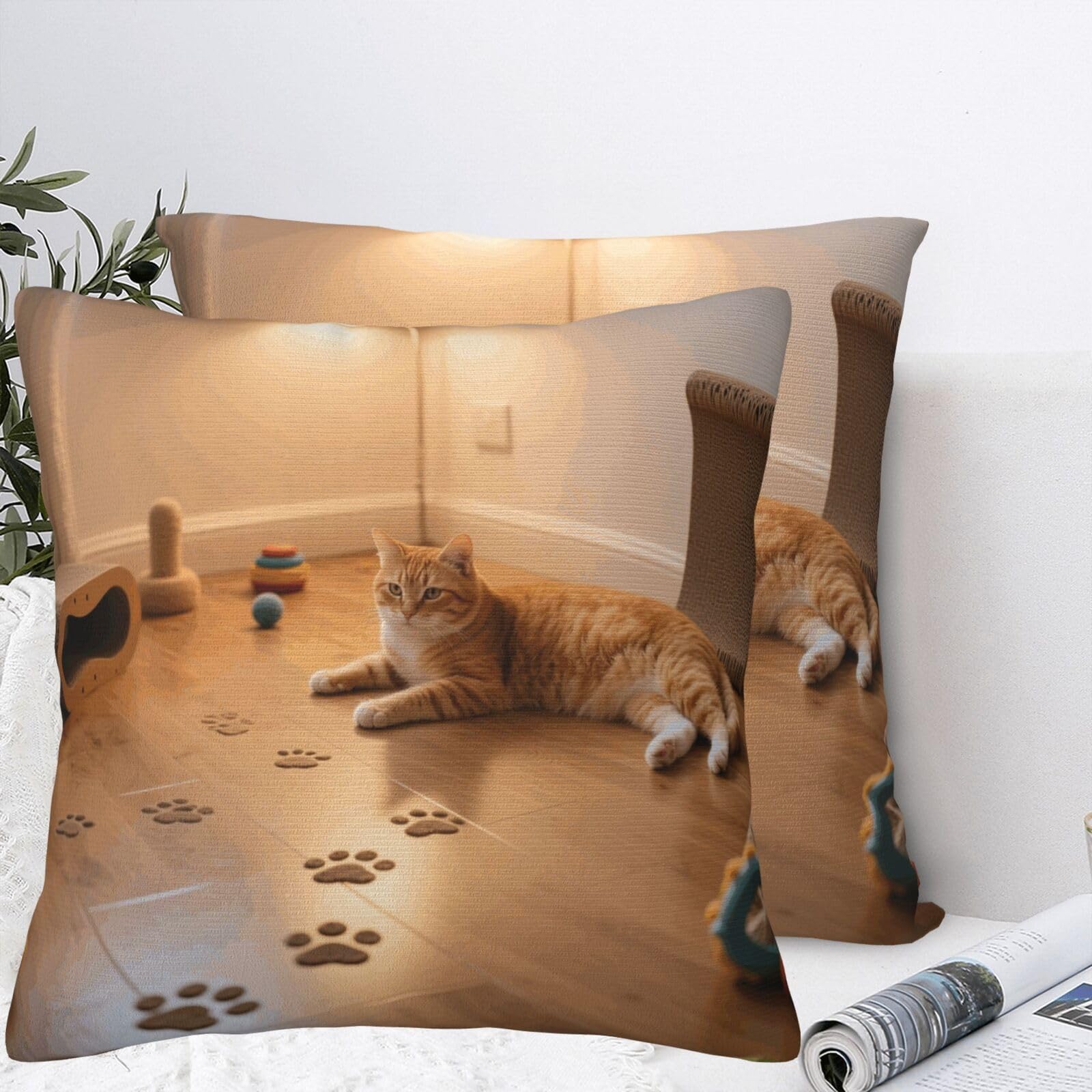 LMNGH Cat Paw Print Plush Throw Pillow Covers 16"X16",Soft Cozy Couch Cushion Covers Decorative Pillow Cases for Holiday Home Bedroom Sofa Decors