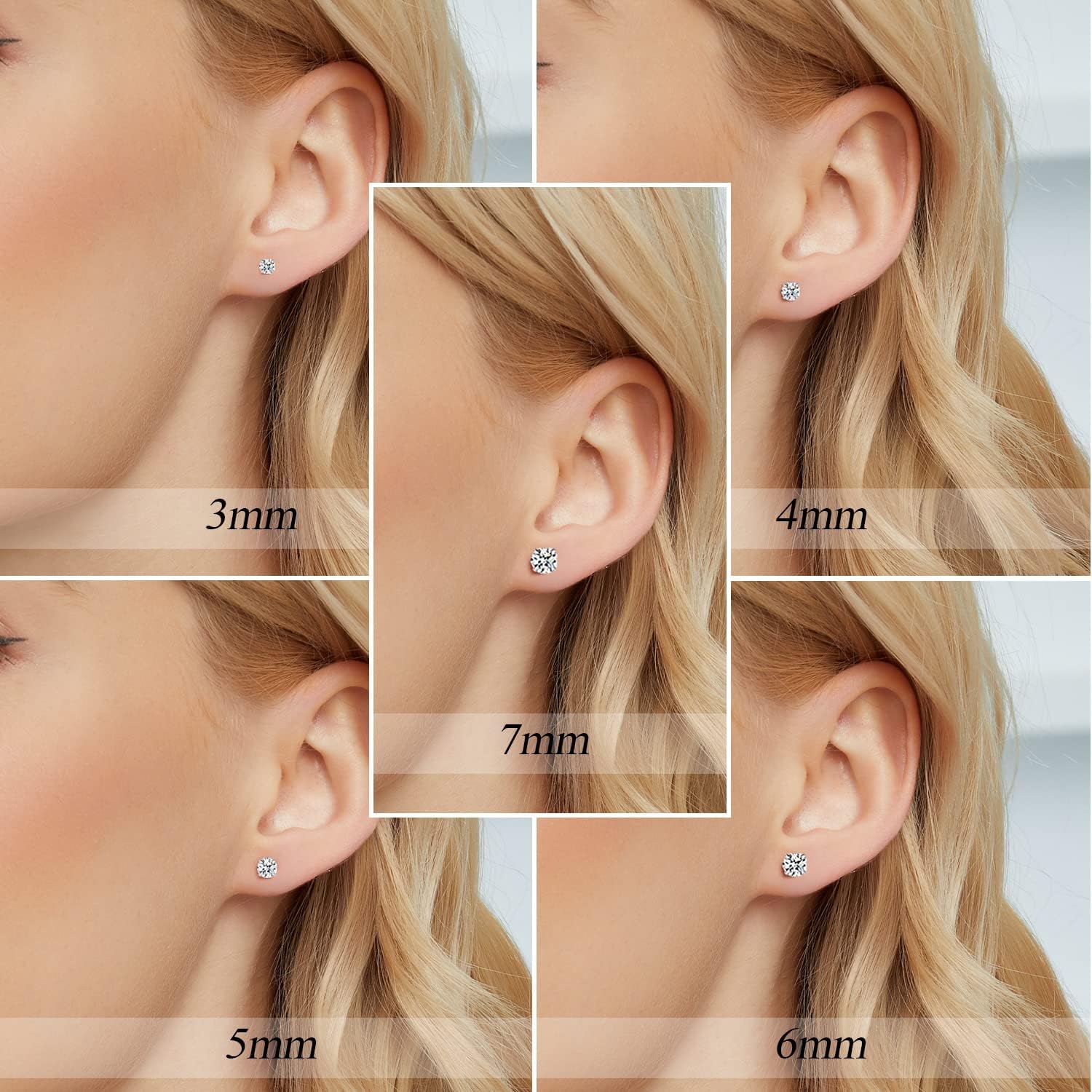 Sterling Silver Synthetic Moissanite Stud Earring Set,Stud Earrings Set 4 Prong Round Synthetic Moissanite Stud Earring For Women and Men - Image 3