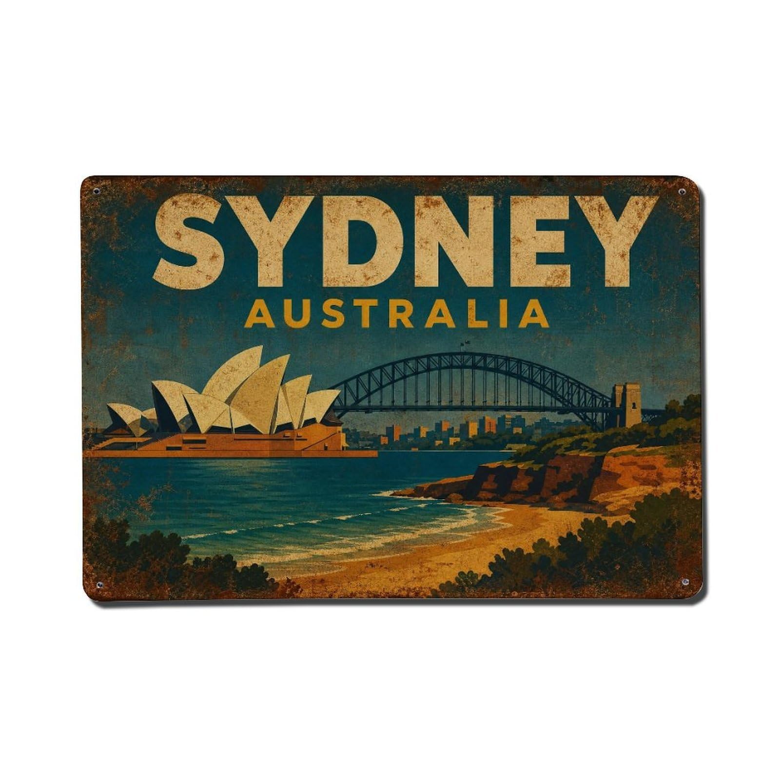Australia Sydney Harbor Cityscape Coastal Travel Metal Tin Sign