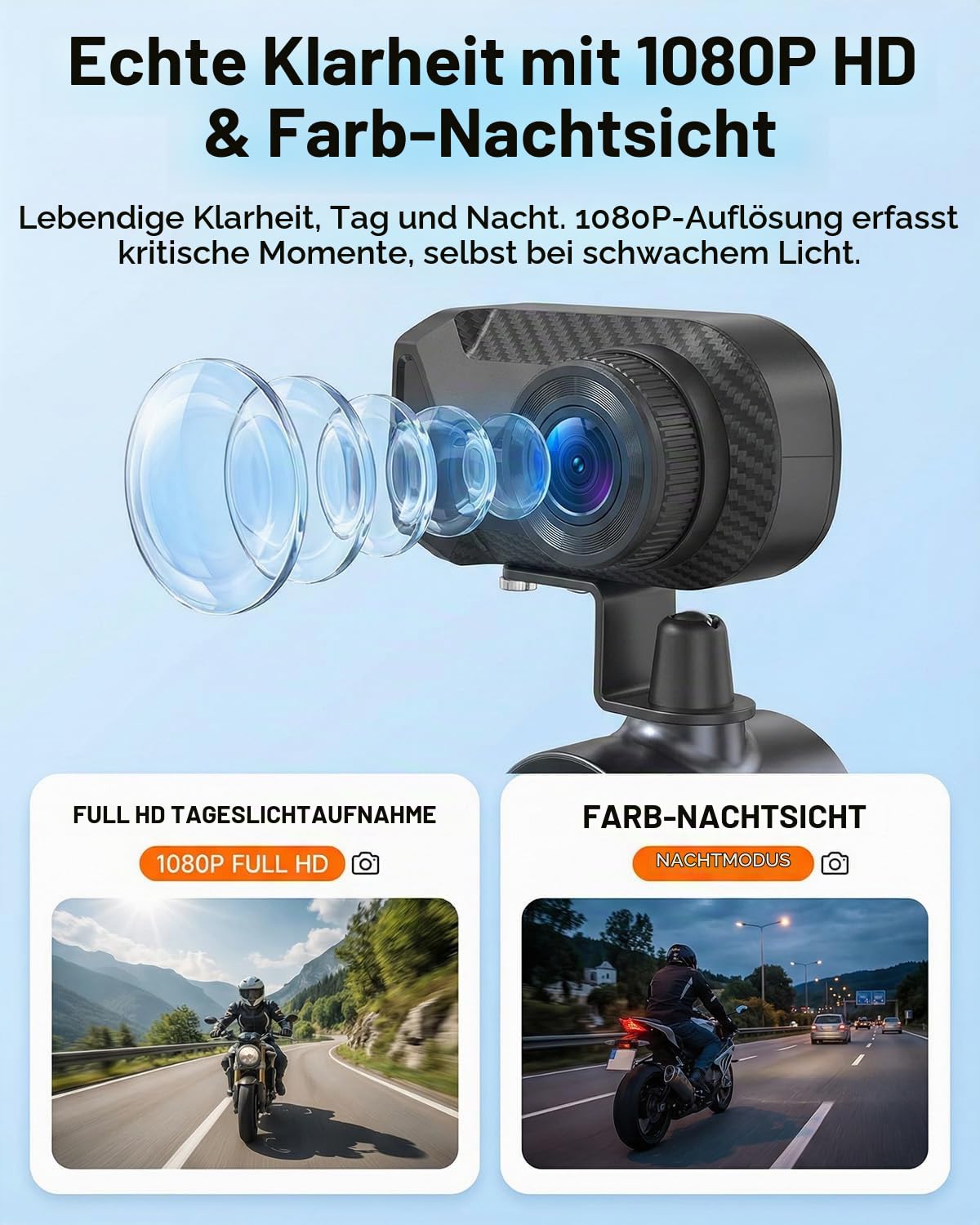 SIXWIN 1080P Motorrad Dashcam, WiFi & App Motorradkamera mit Farb-Nachtsicht, Schleifenaufzeichnung,IP66 Wasserdicht Motorrad Autokamera und Weitwinkel