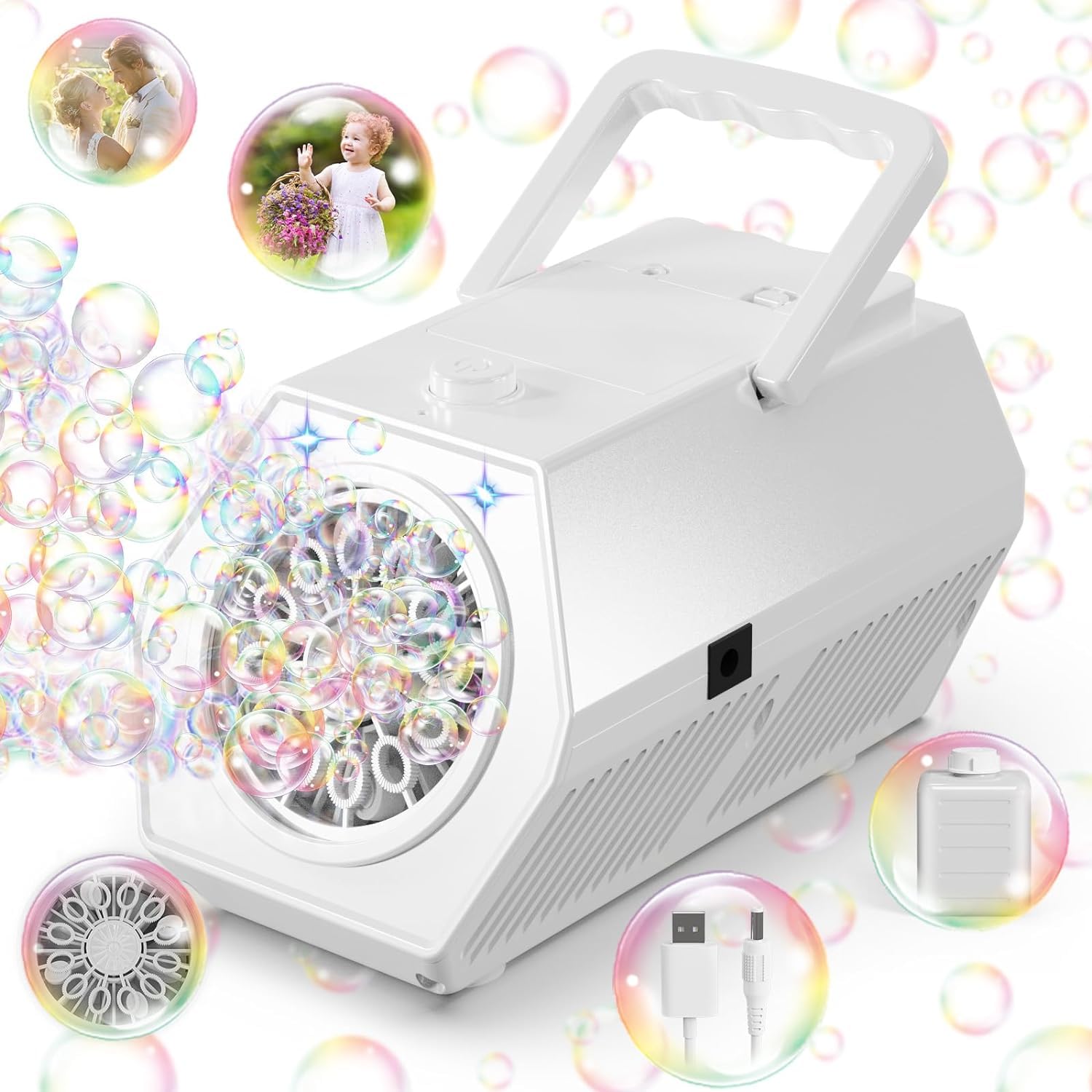 Bombble Neue Seifenblasenmaschine, Automatische Seifenblasenmaschine Kinder 10000 Blasen/Minute mit 240ML Tank, Blasenmaschine Geschenk für Kinder/Geburtstag/Party, Bubble Machine