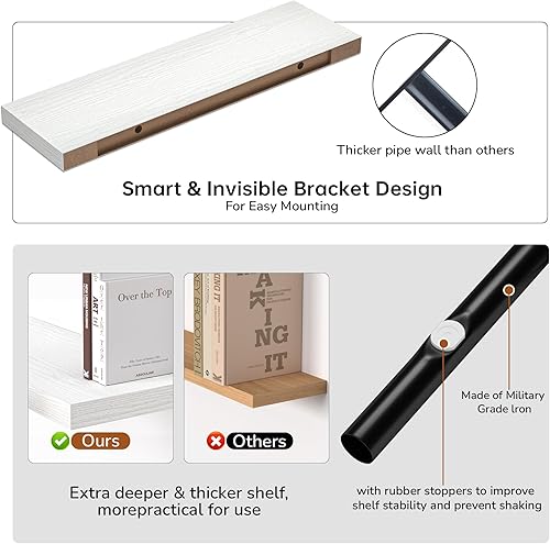 Miniatura 4 de Estantes flotantes Estante de pared de 10.3 pulgadas de profundidad para decoración y almacenamiento Estantería de exhibición montada en la pared